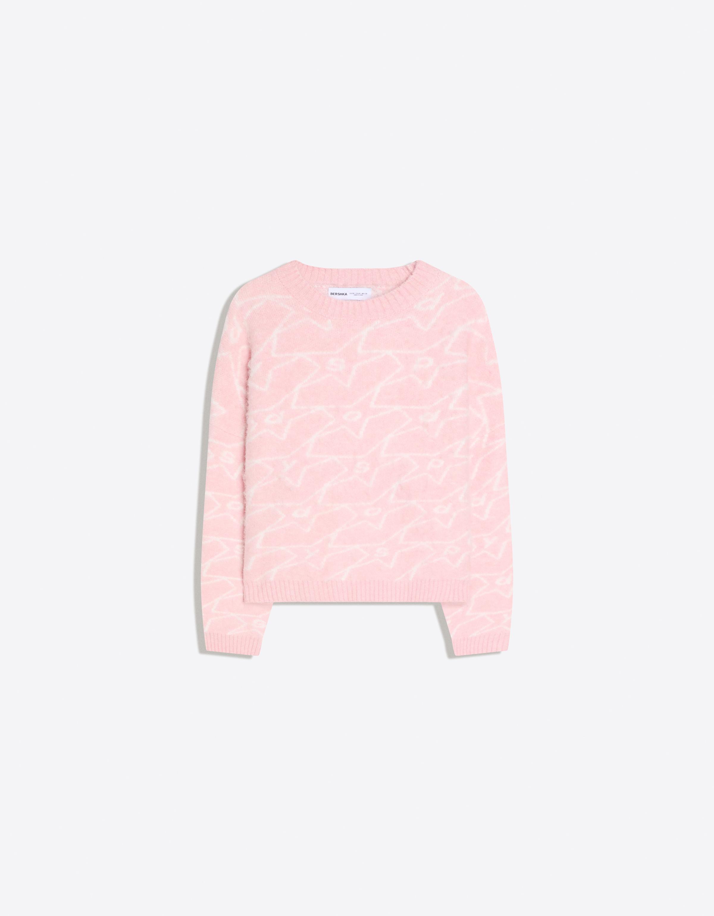 Bershka Pullover Mit Rundausschnitt Und Print Herren M Rosa
