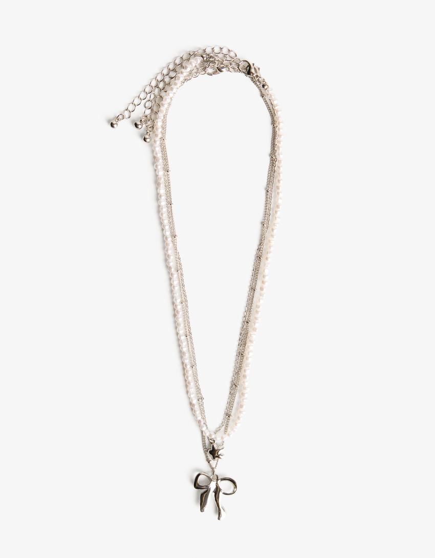 3-pack of faux pearl necklaces-Silver
