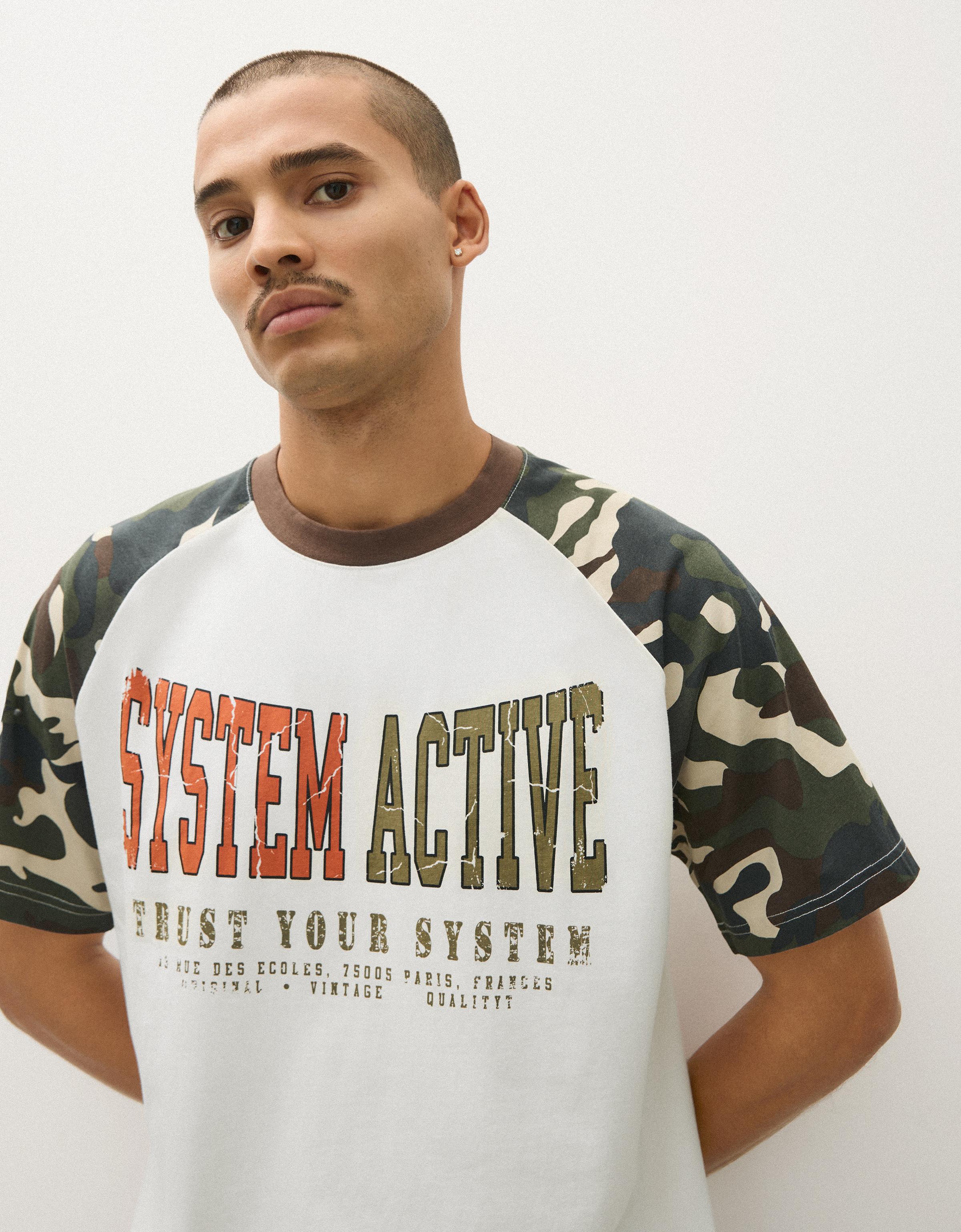 Short sleeve raglan print T-shirt — Off white