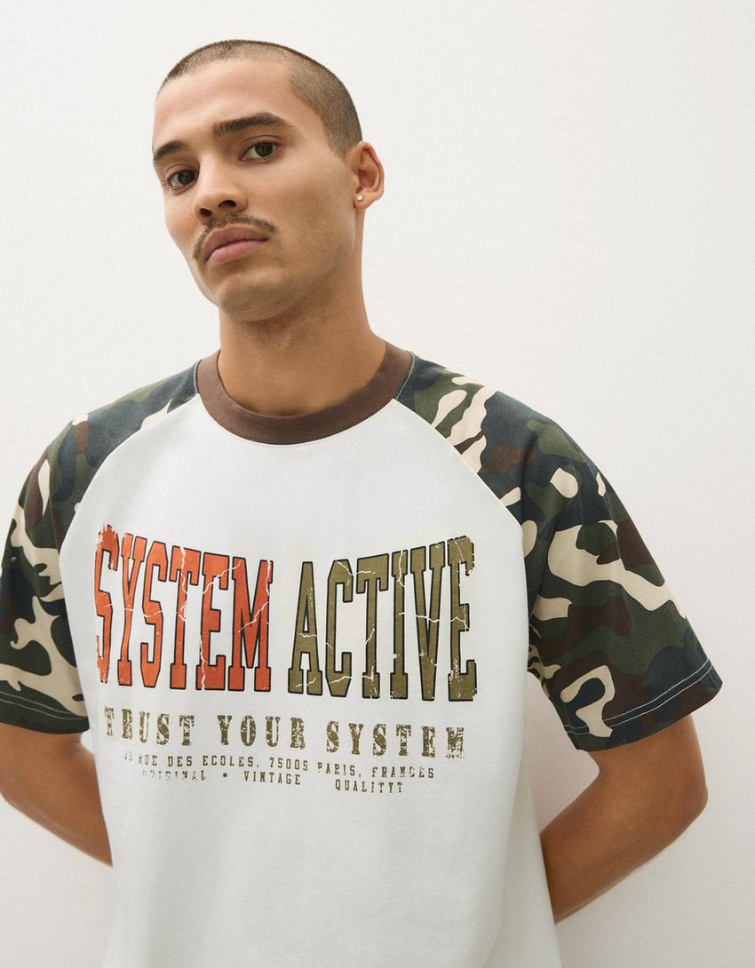 Short sleeve raglan print T-shirt-Off white