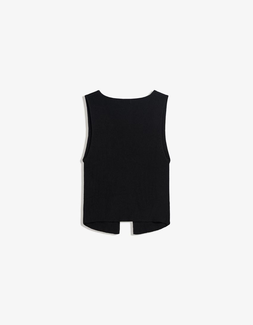 Ribbed vest with tie detail-Black