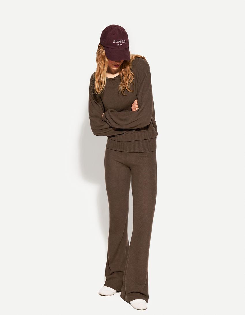 Soft touch sweater and trousers set-Brown-0