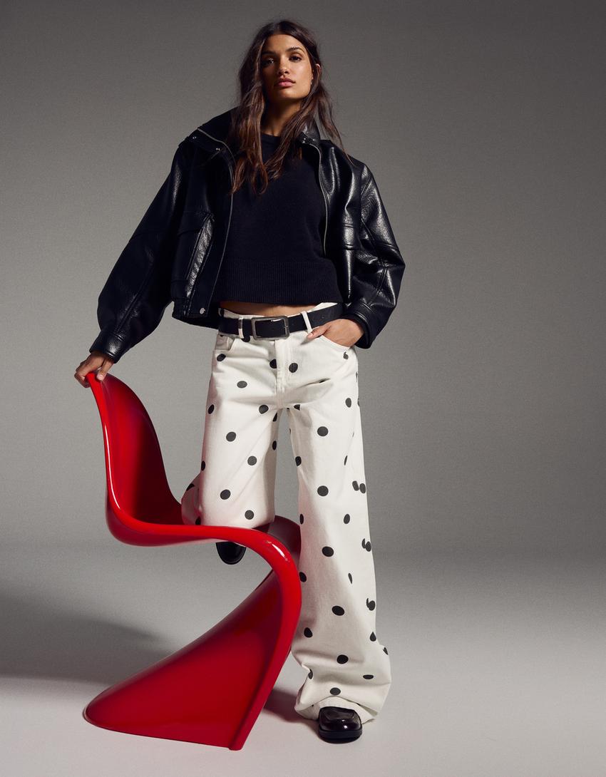 Baggy polka dot trousers-White