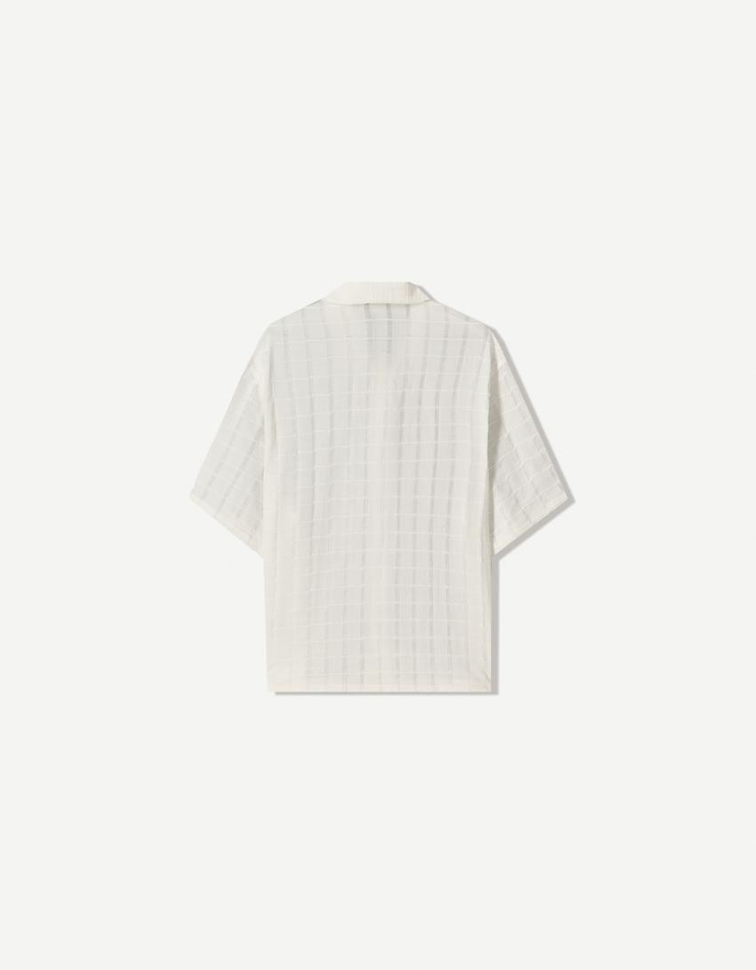 Camisa de manga curta Boxy fit desfiada-Branco