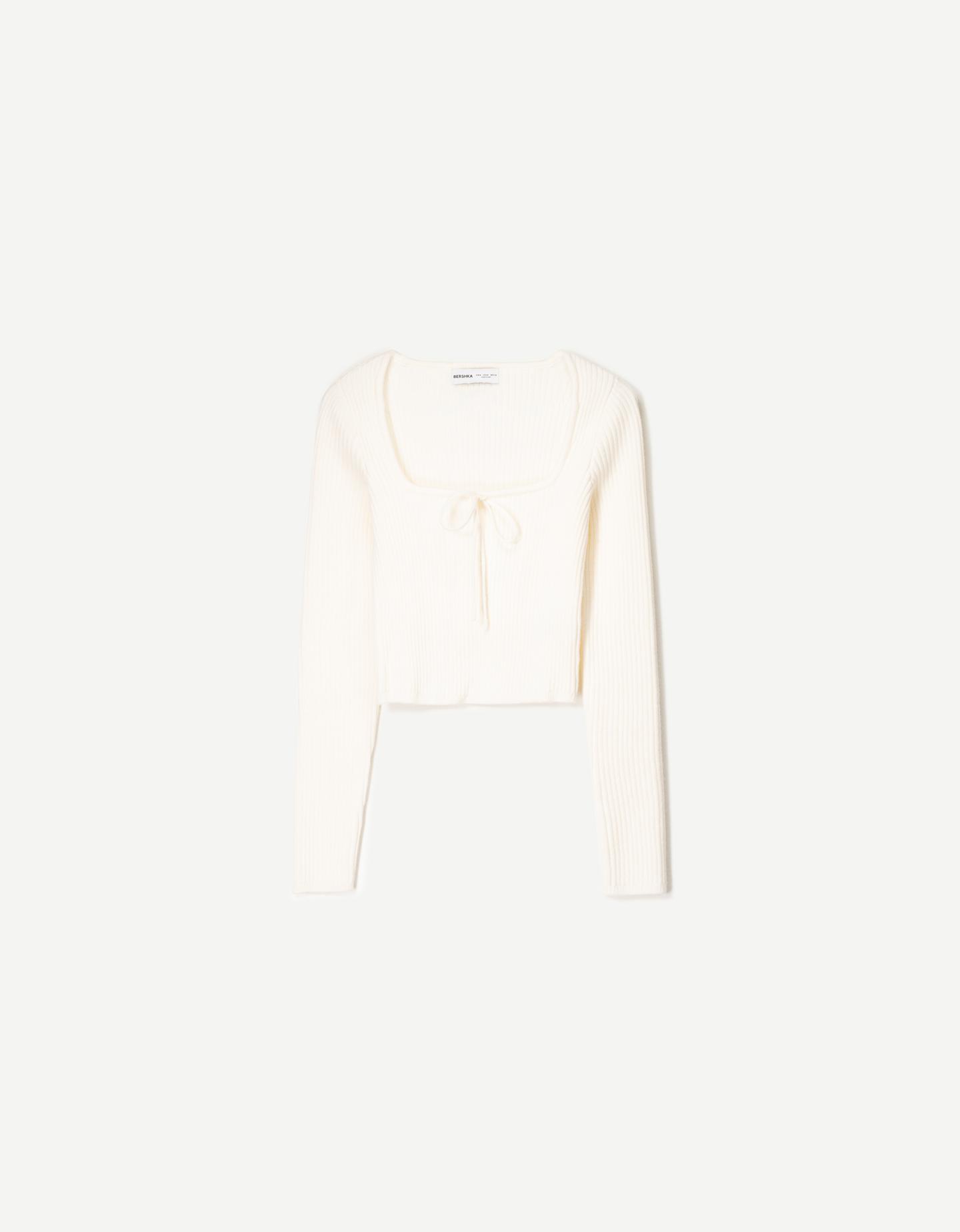 Bershka Pullover Mit Kastenausschnitt Und Schleife Damen S Weiss günstig online kaufen