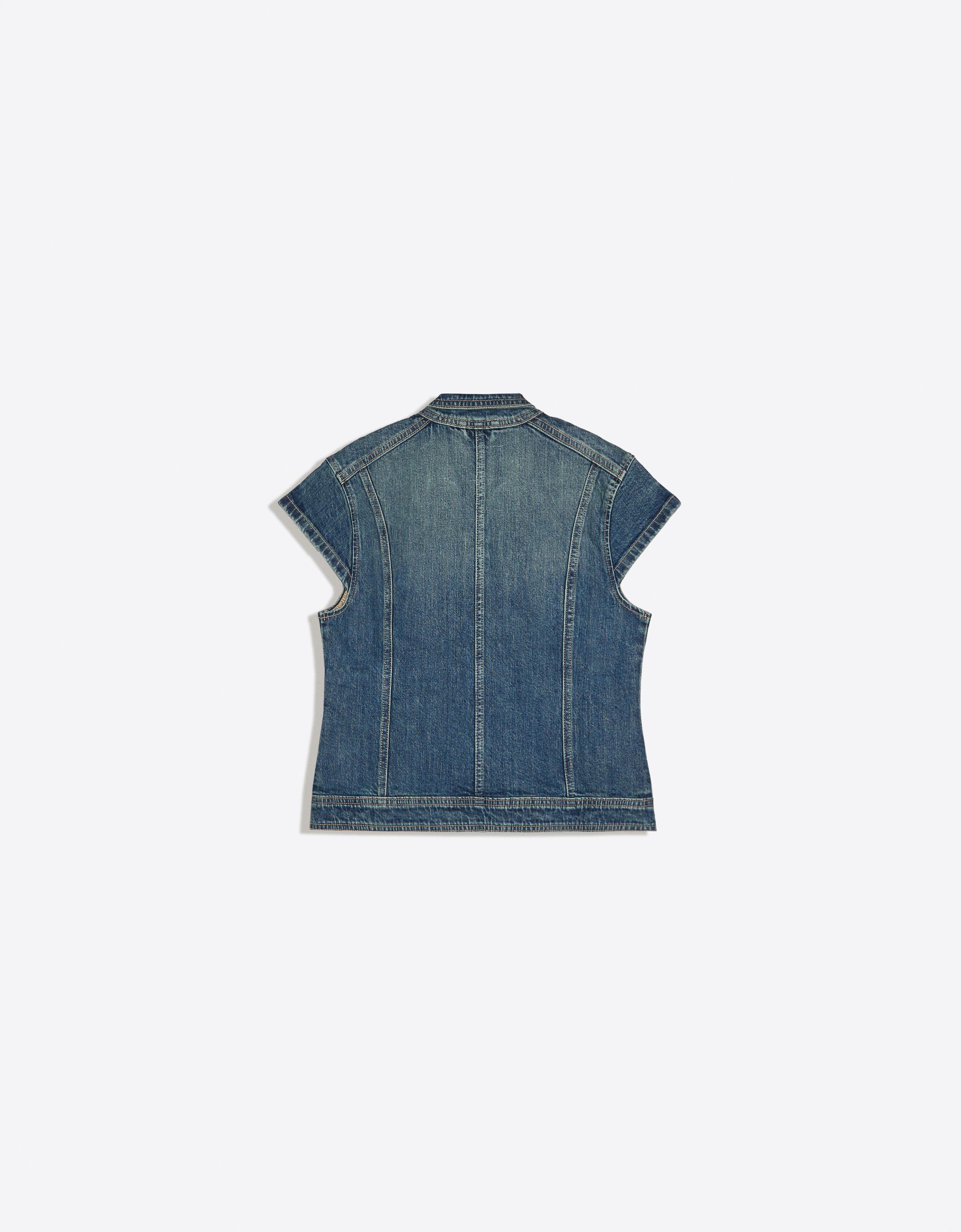 Zip-up denim top — Light blue
