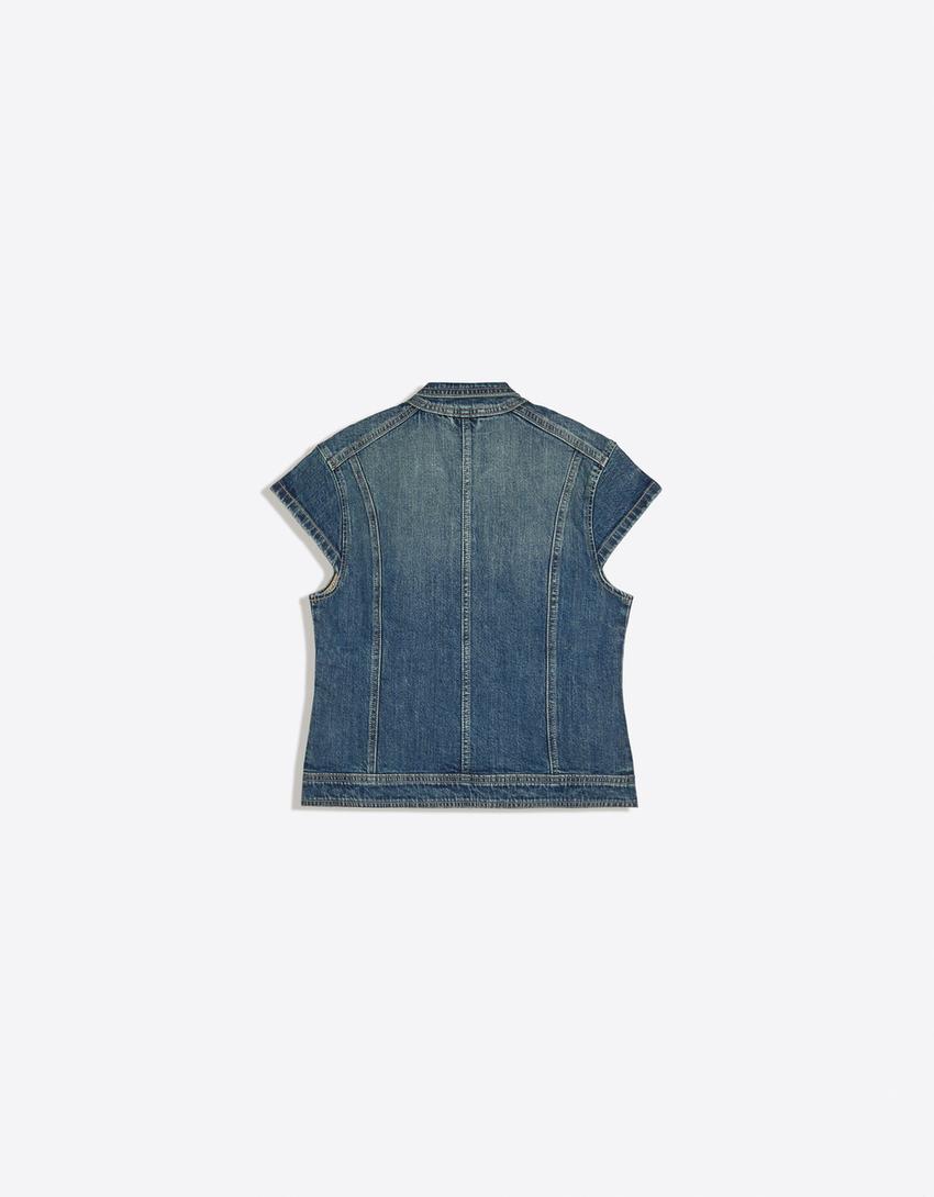 Top in denim con cerniera-Azzurro Lavato