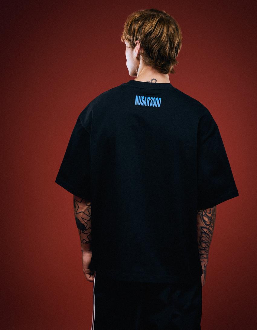 Nusar 3000 boxy short sleeve print T-shirt-Black