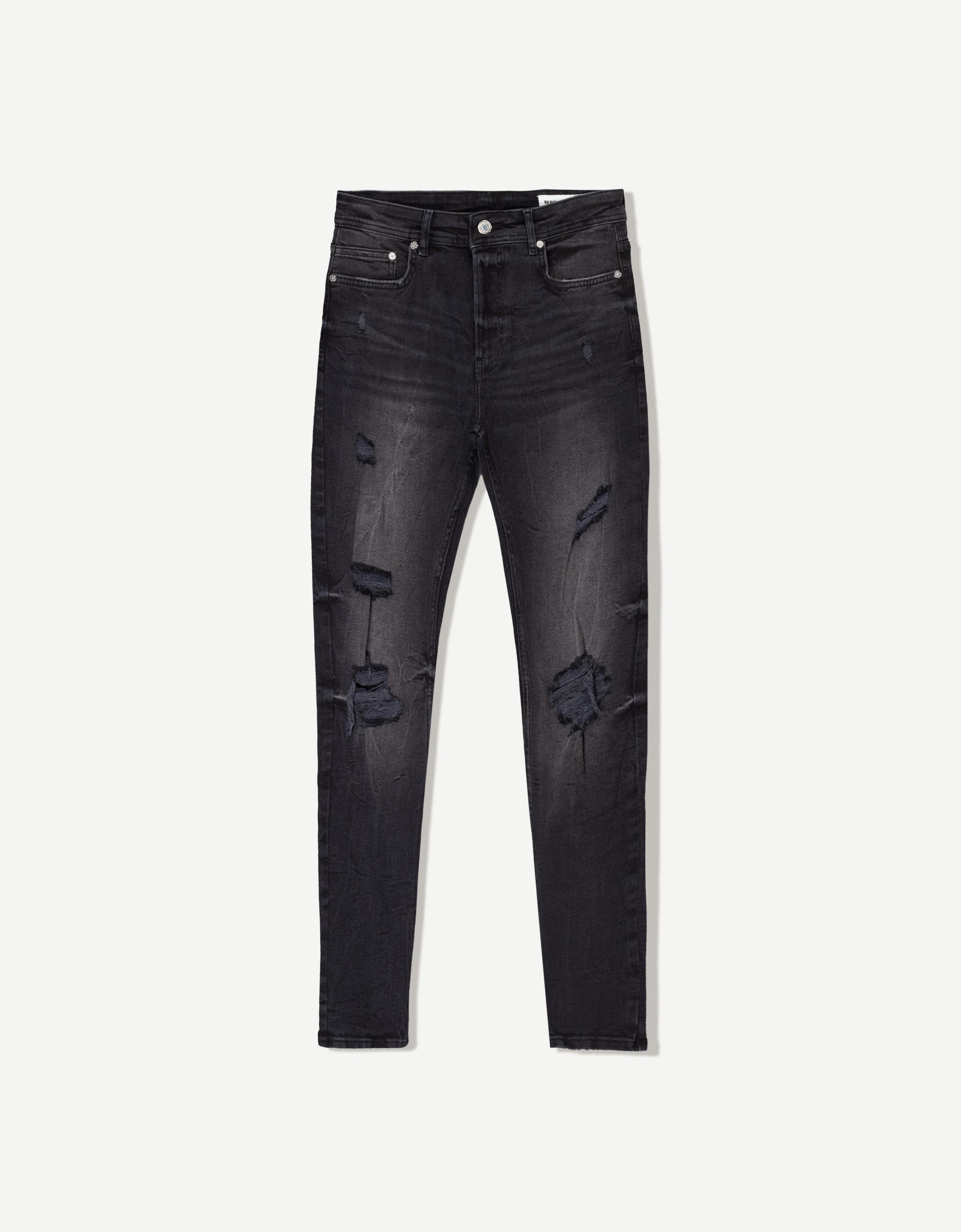 Bershka Super Skinny Jeans Mit Rissen Herren 34 Schwarz