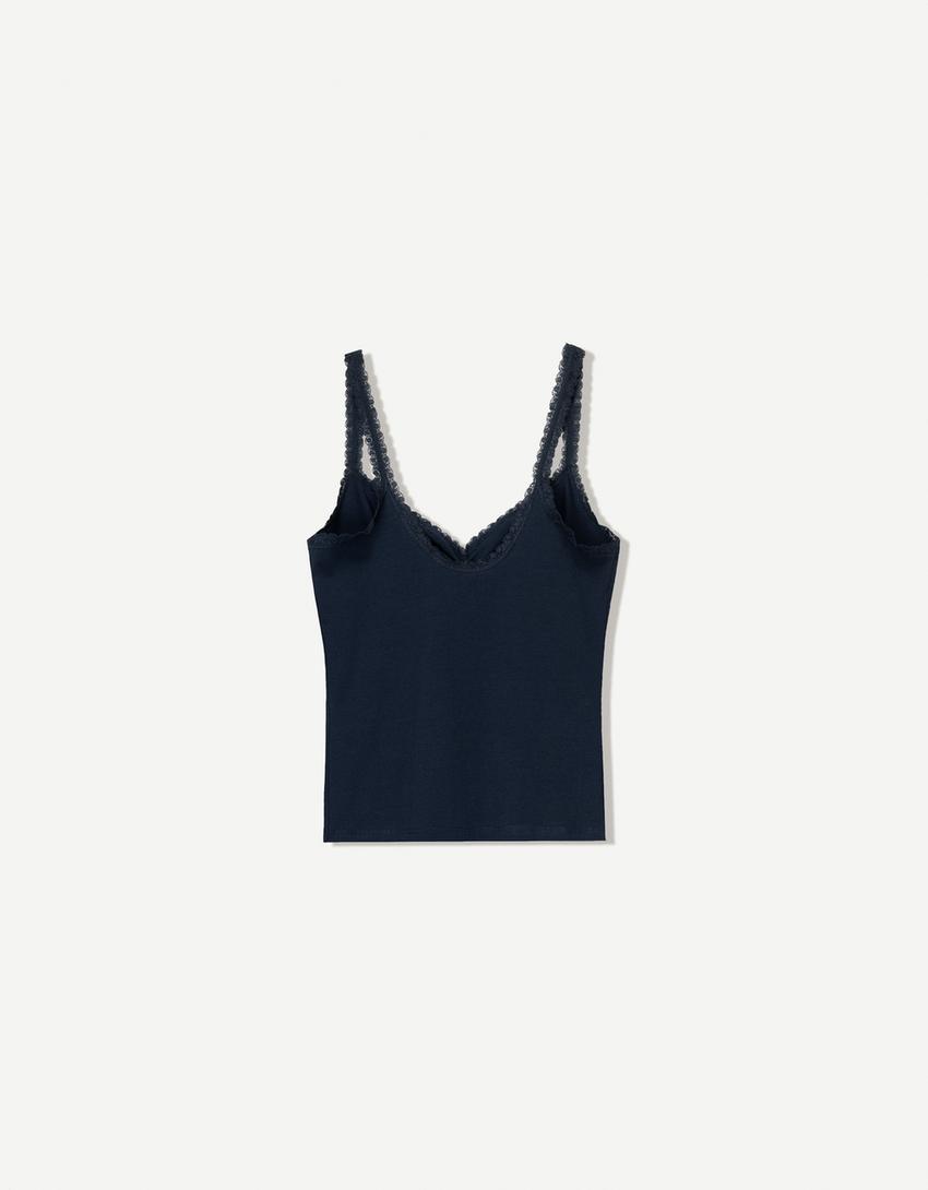 Lace top with straps-Navy-4