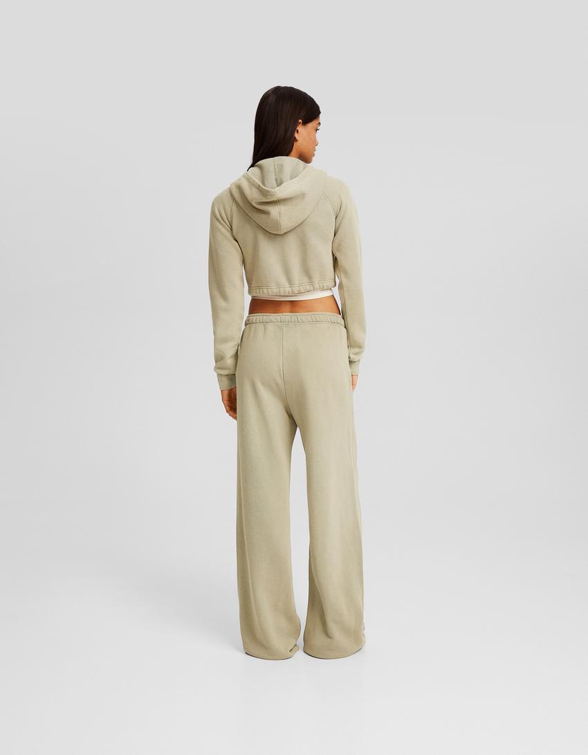 Cropped zip-up hoodie-Khaki-1
