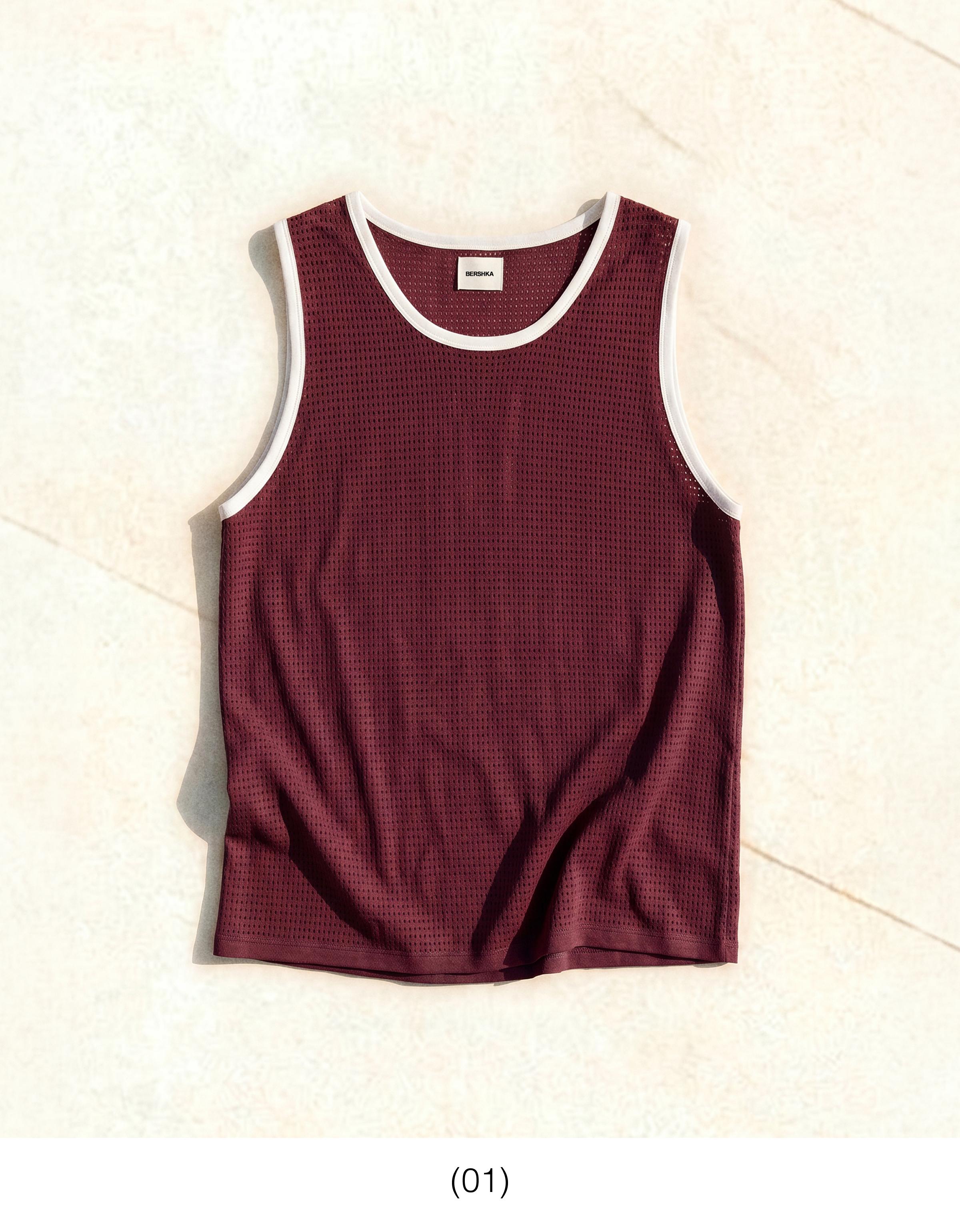 Contrast mesh vest top — Maroon
