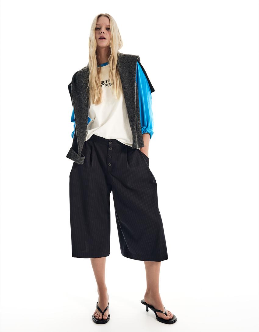 Bermuda culotte listrada-Marinho