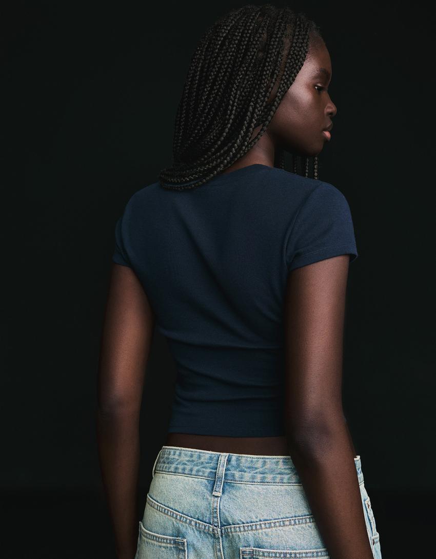 Majica kratkih rukava sa okruglim izrezom-Mornaskoplava