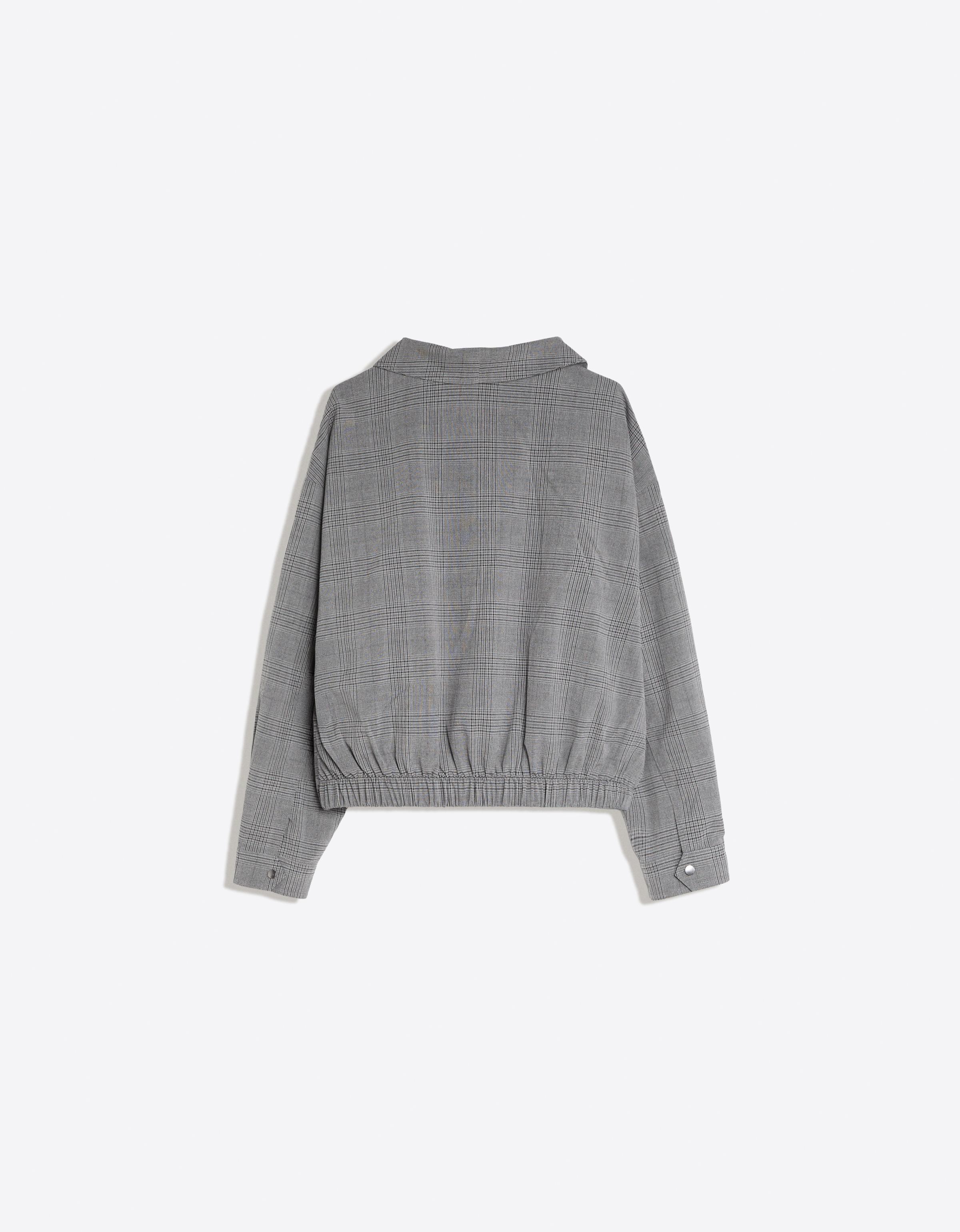 Checked funnel neck jacket — Grey