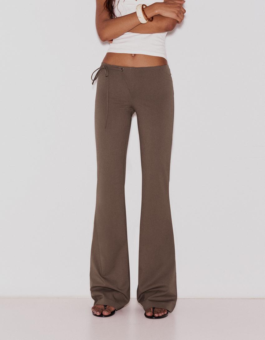 Low-rise flared trousers-Sand