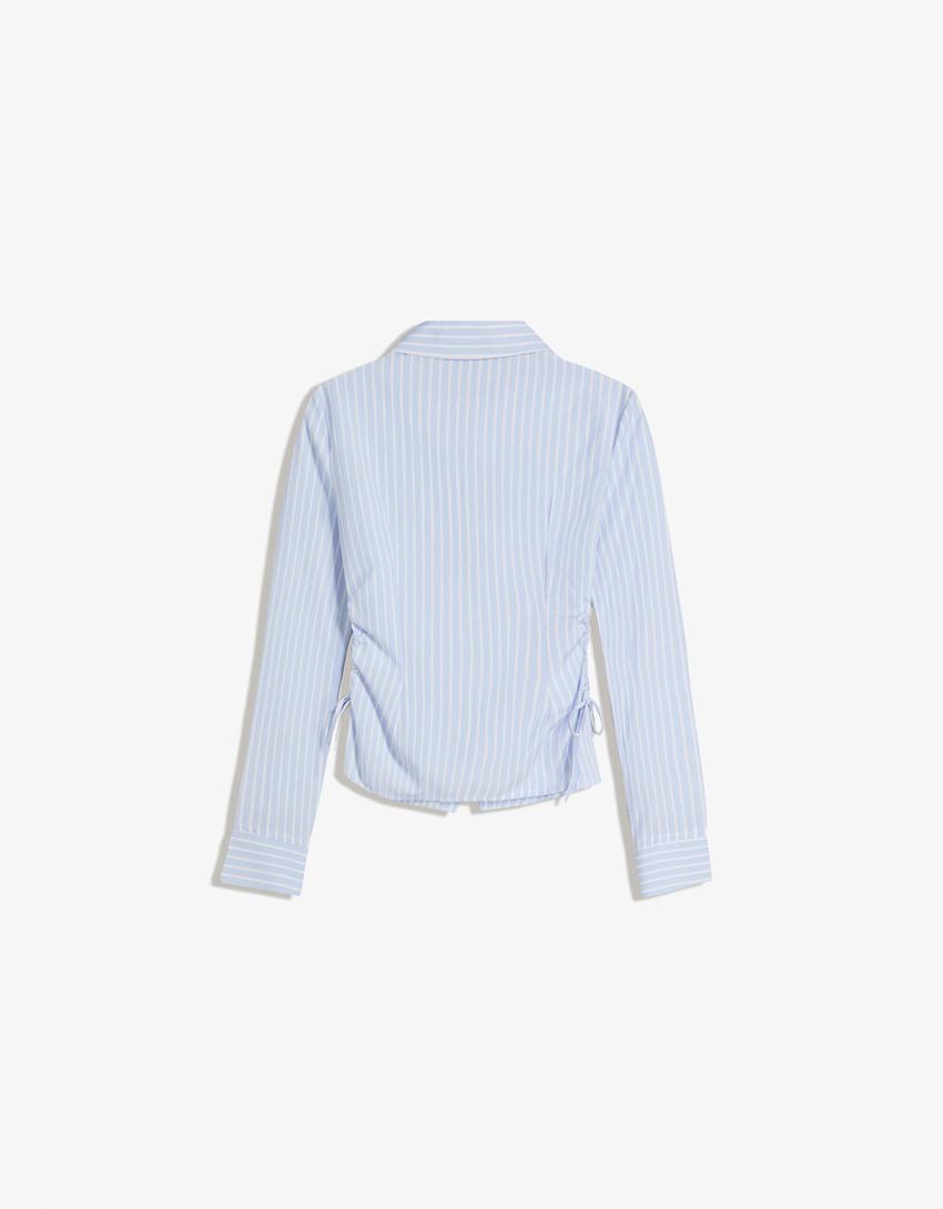 Chemise ajustée froncée sur le côté-Bleu-4