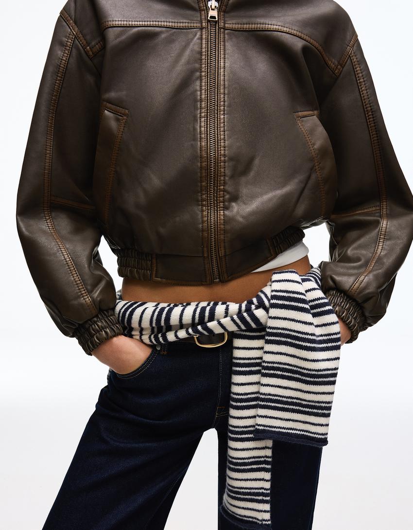 Kunstlederjacke-Braun