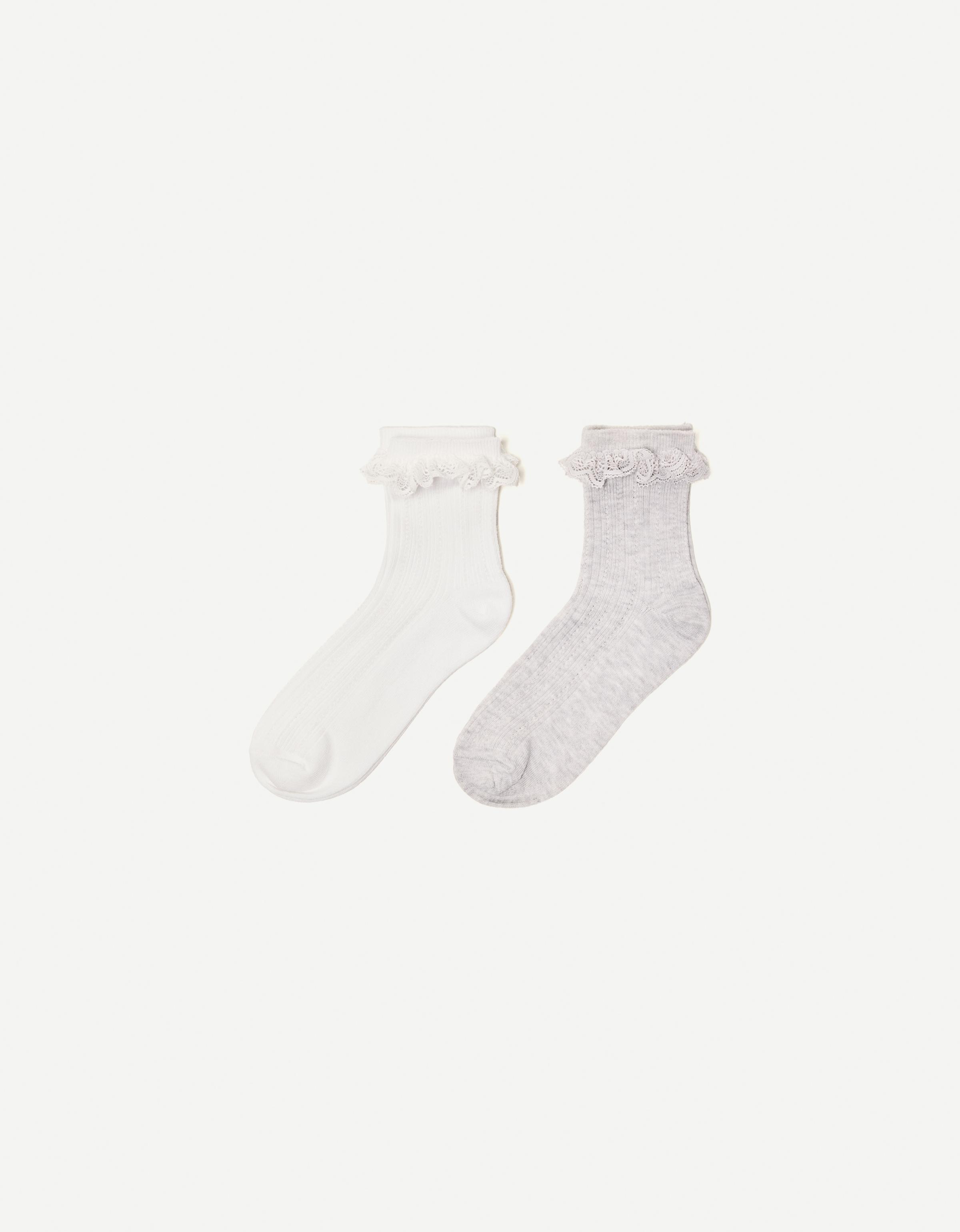 Bershka 2er-Pack Socken Mit Volant Damen Grau