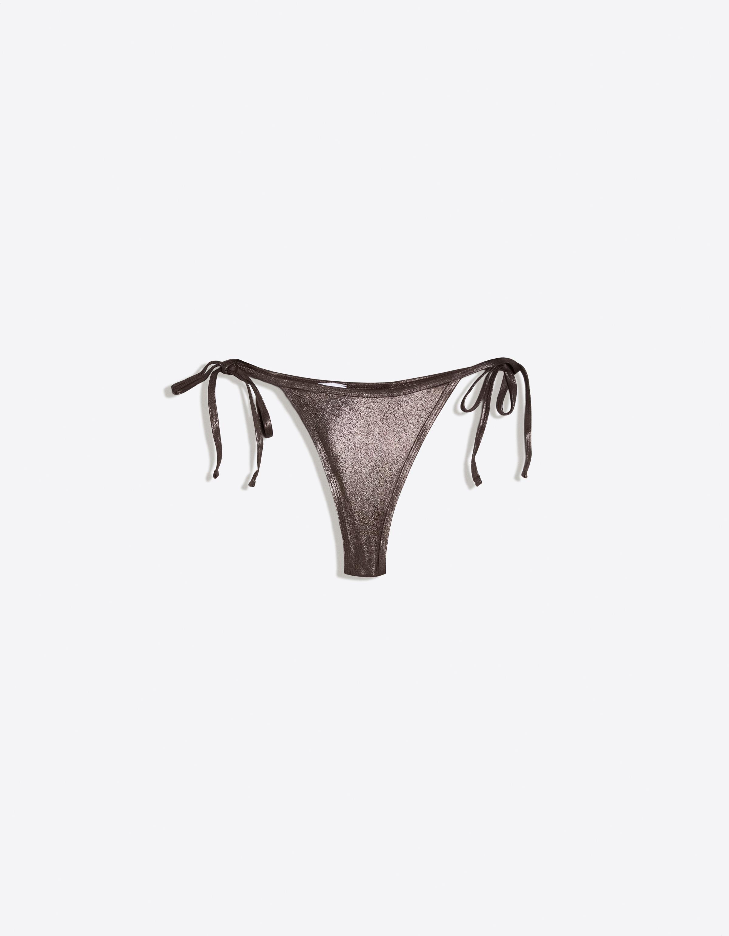 Laminated thong bikini bottoms — Brown
