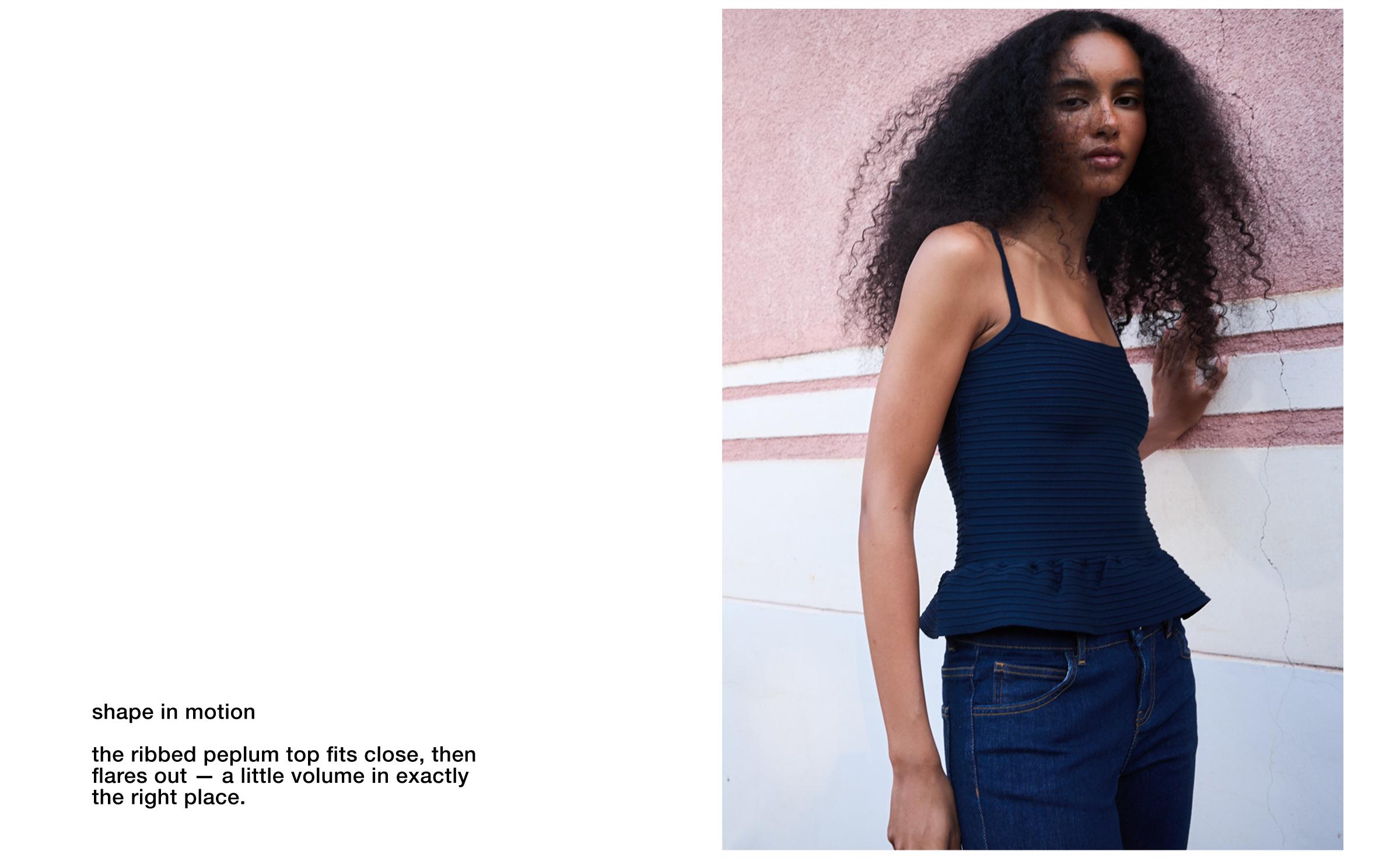 Knit peplum top — Navy