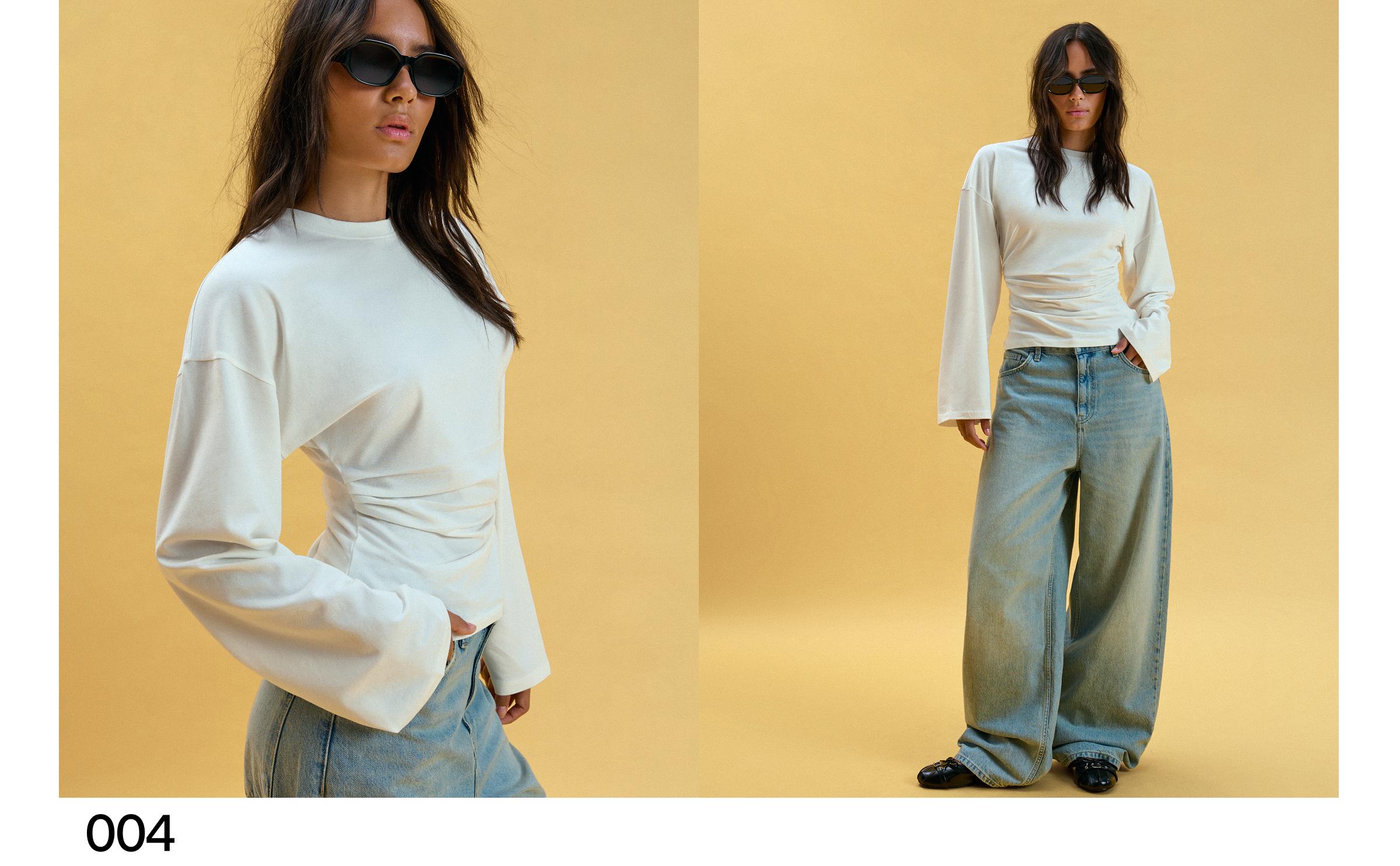 Ruched long sleeve T-shirt — Off white