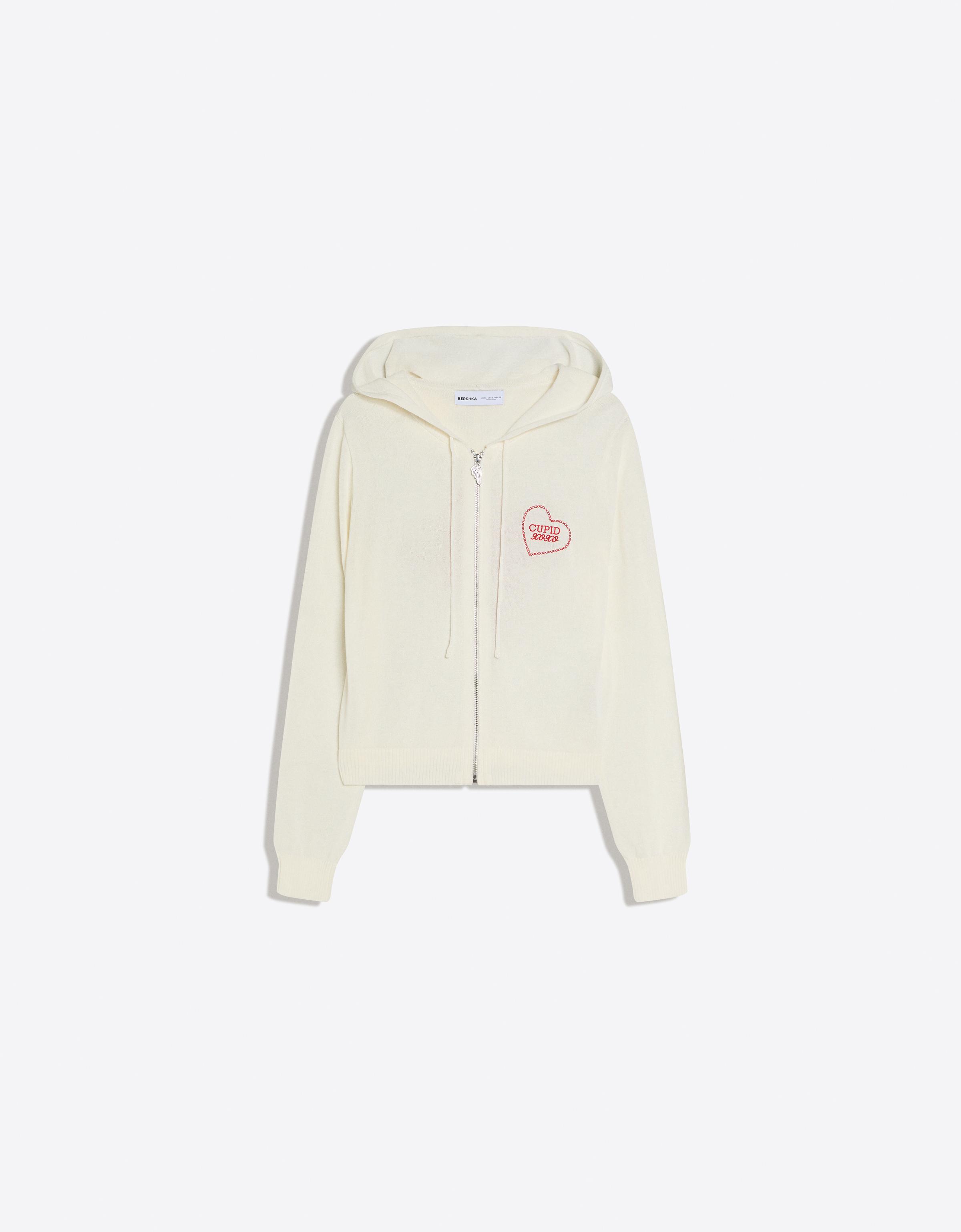 Zip-up print hood sweatshirt