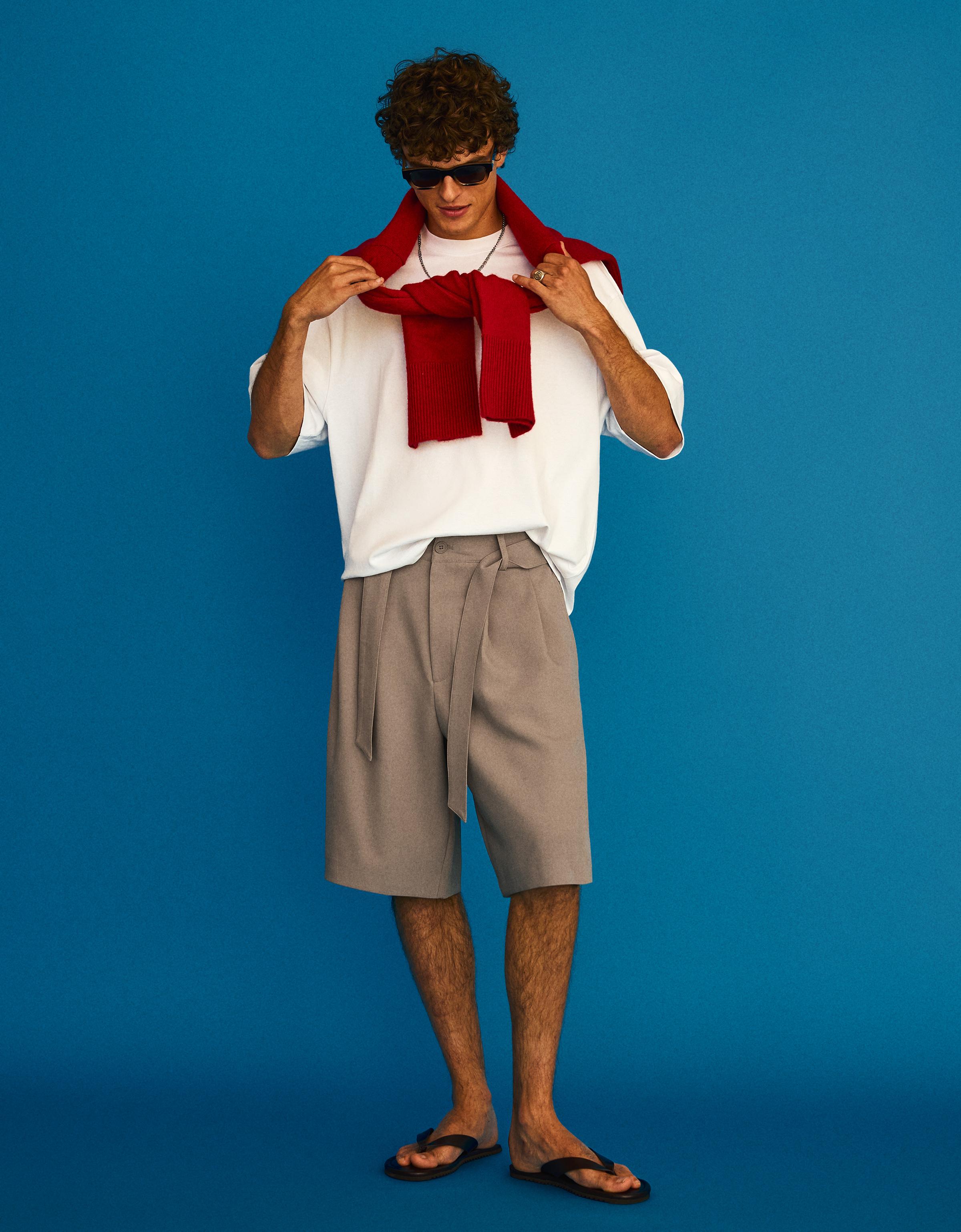 Bershka Kemerli geniş paça bermuda şort görsel 8