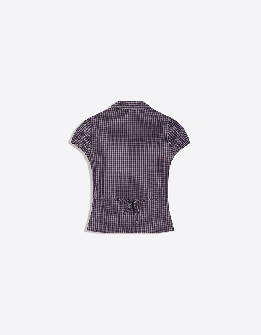 Short sleeve poplin tie shirt-Maroon