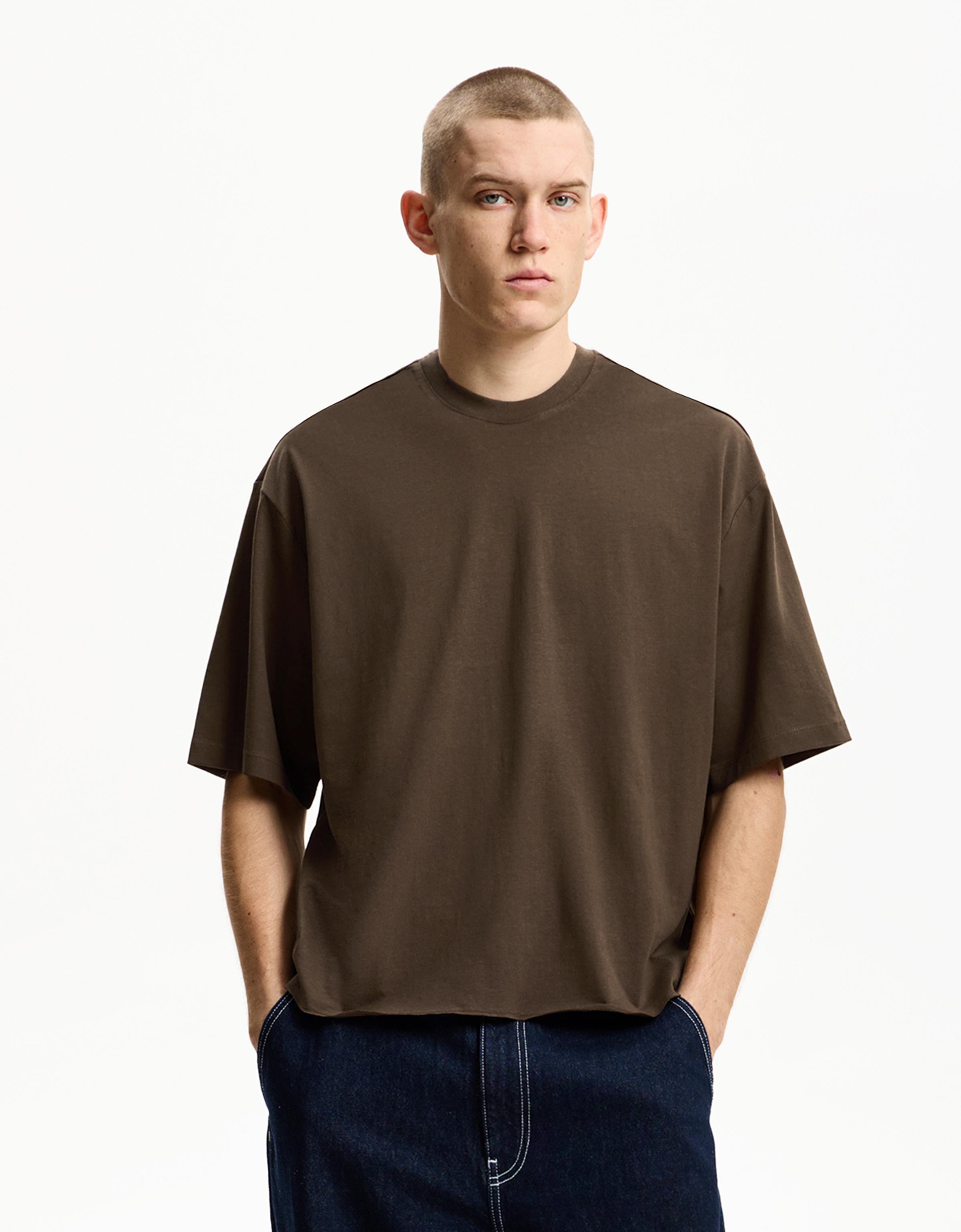 Bershka Cropped T-Shirt Herren M Braun