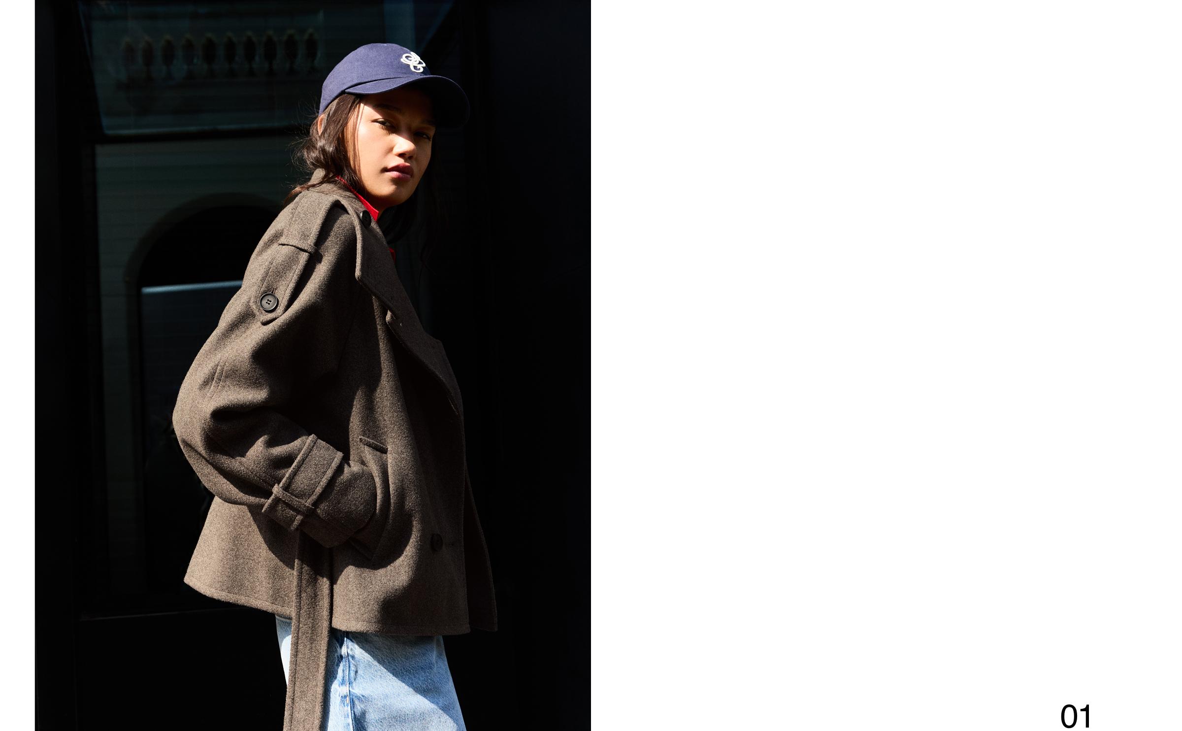 Funnel neck trench jacket — Sand