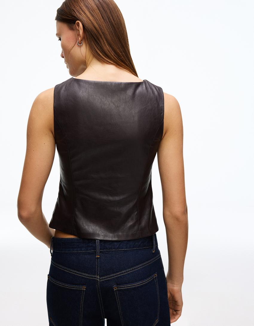 Top similicuir clous-Marron