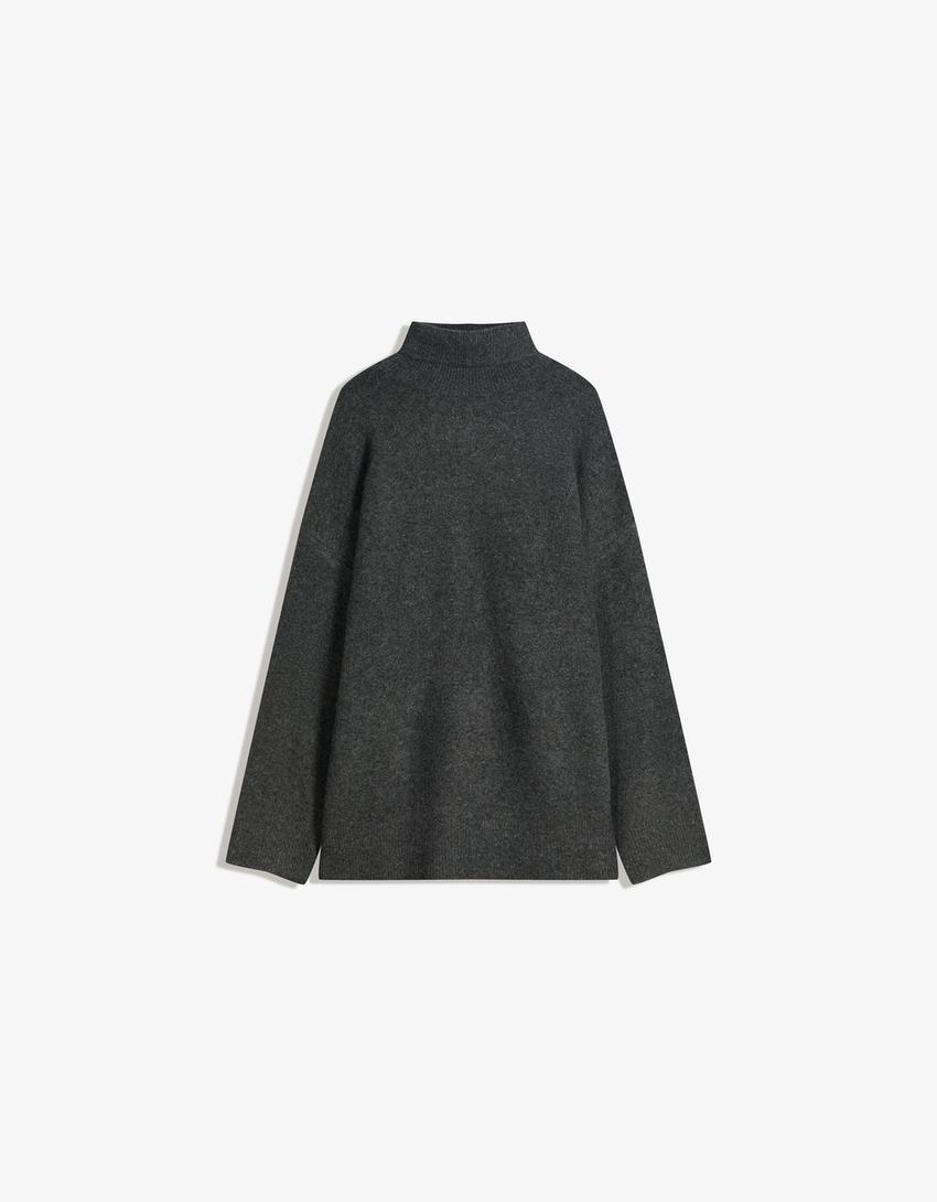 Oversized turtleneck sweater-Dark grey