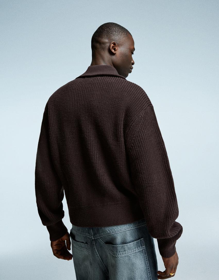 Embroidered zip-up jacket-Brown