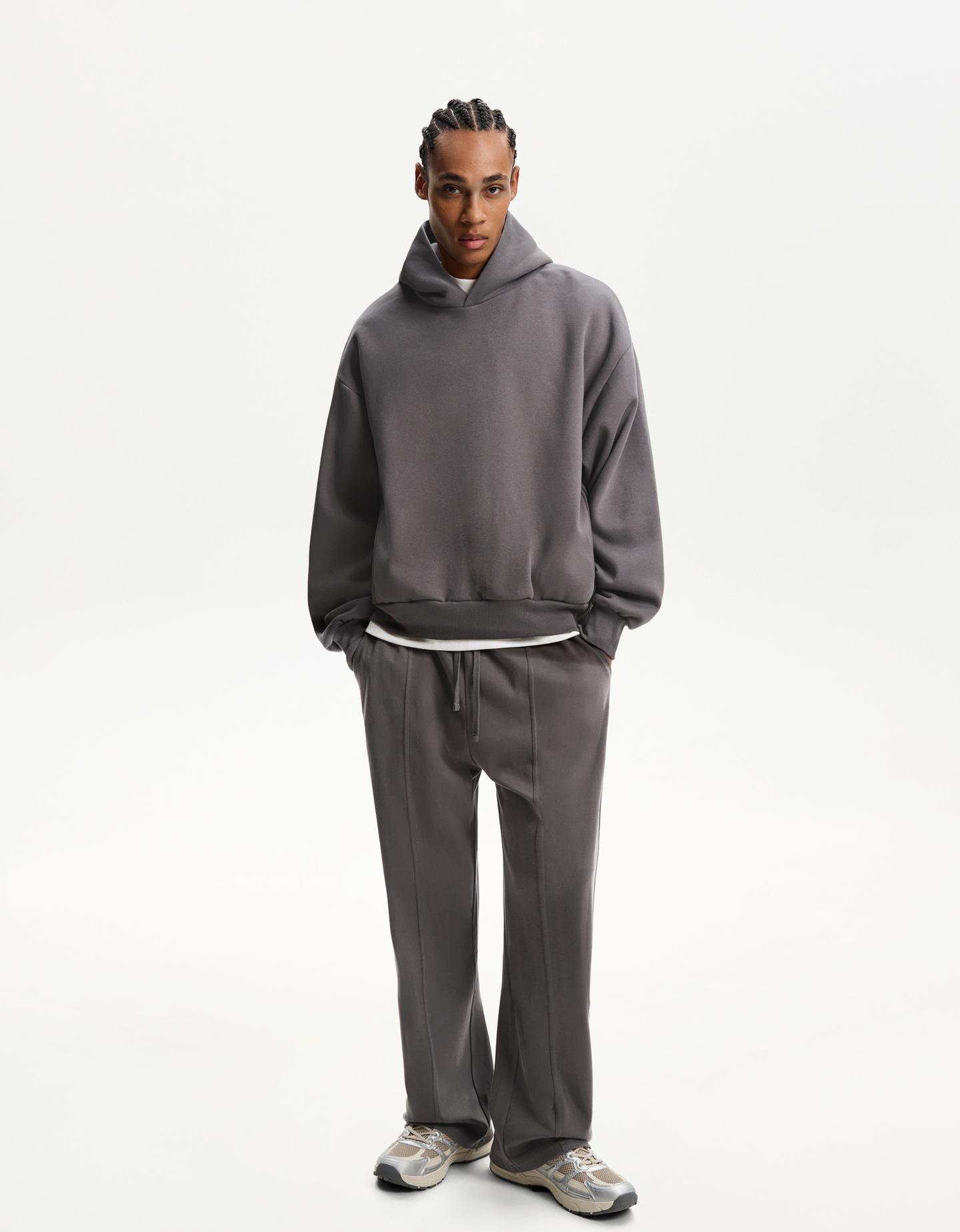 Bershka Pantalón Wide Leg Hombre Xs Gris