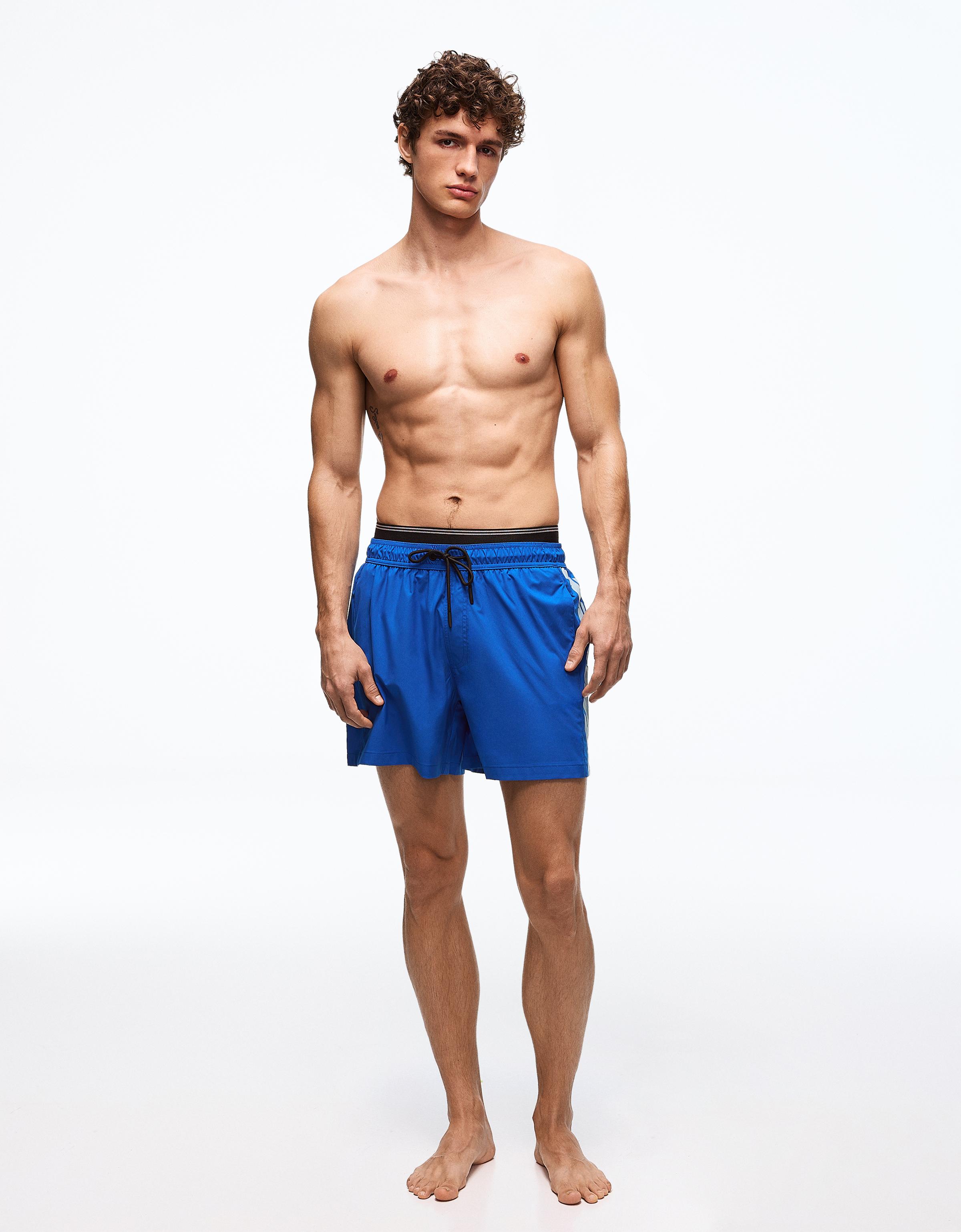 Boxy swimsuit with double waistband print — Dark blue
