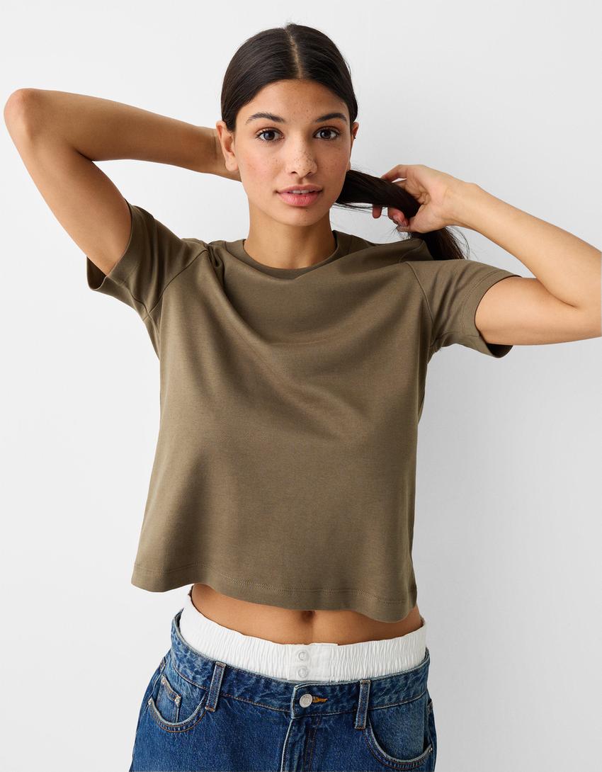 T-shirt manga curta regular fit-Caqui-2