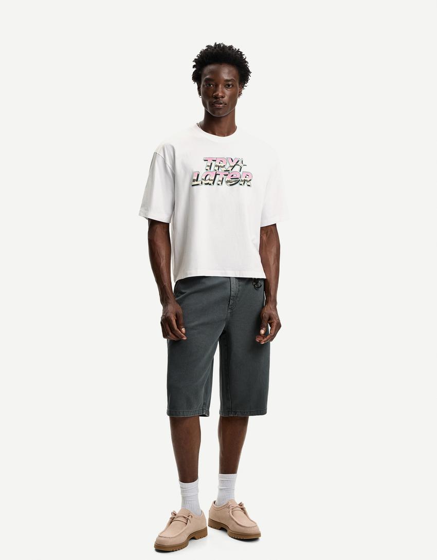 Camiseta manga corta cropped print-Blanco-3