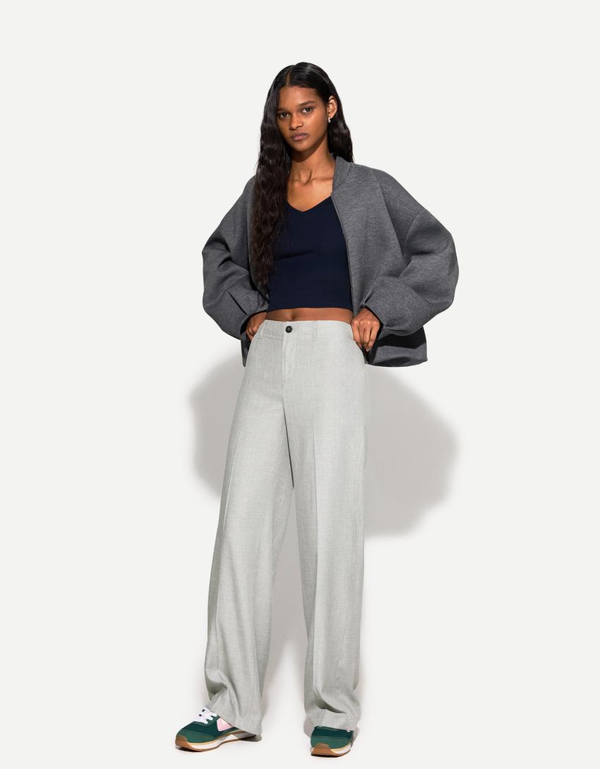 Wide-leg trousers-Grey