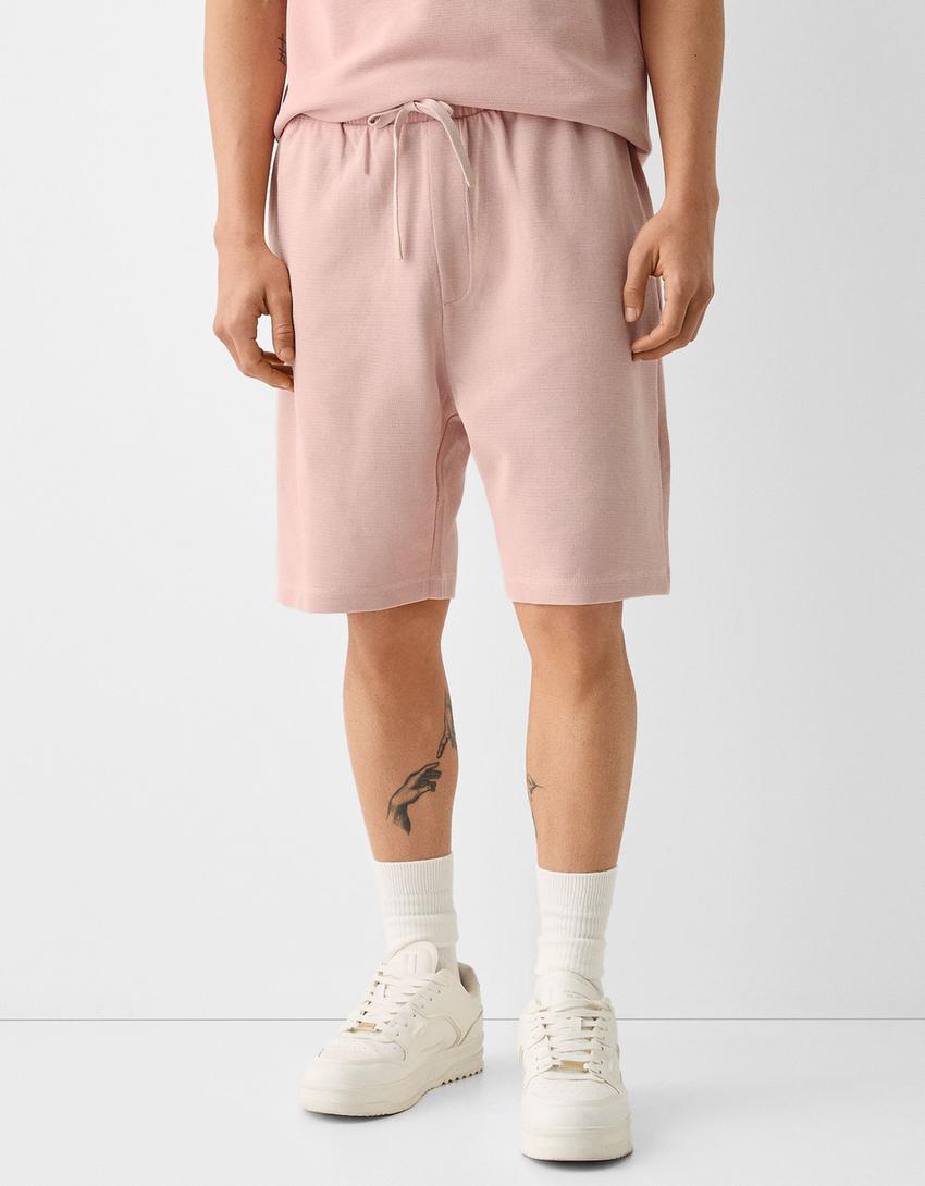 Bermuda relaxed fit molleton texturé-Rose-2