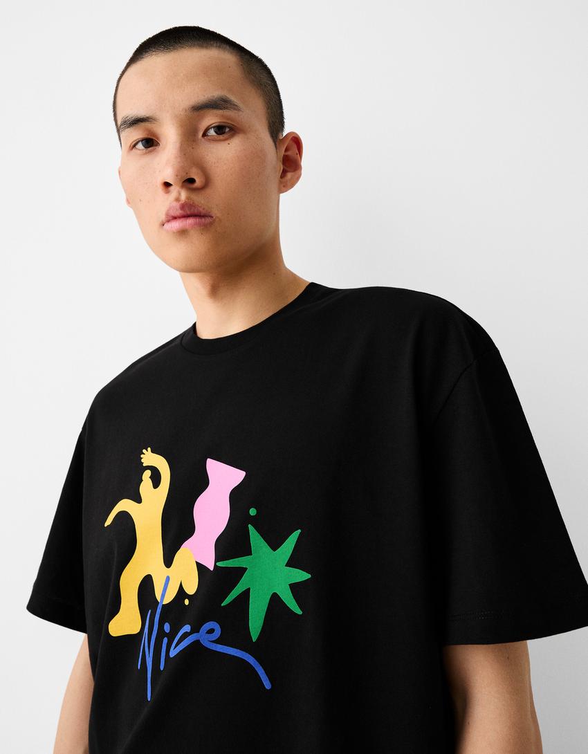T-shirt boxy fit imprimé-Noir-2