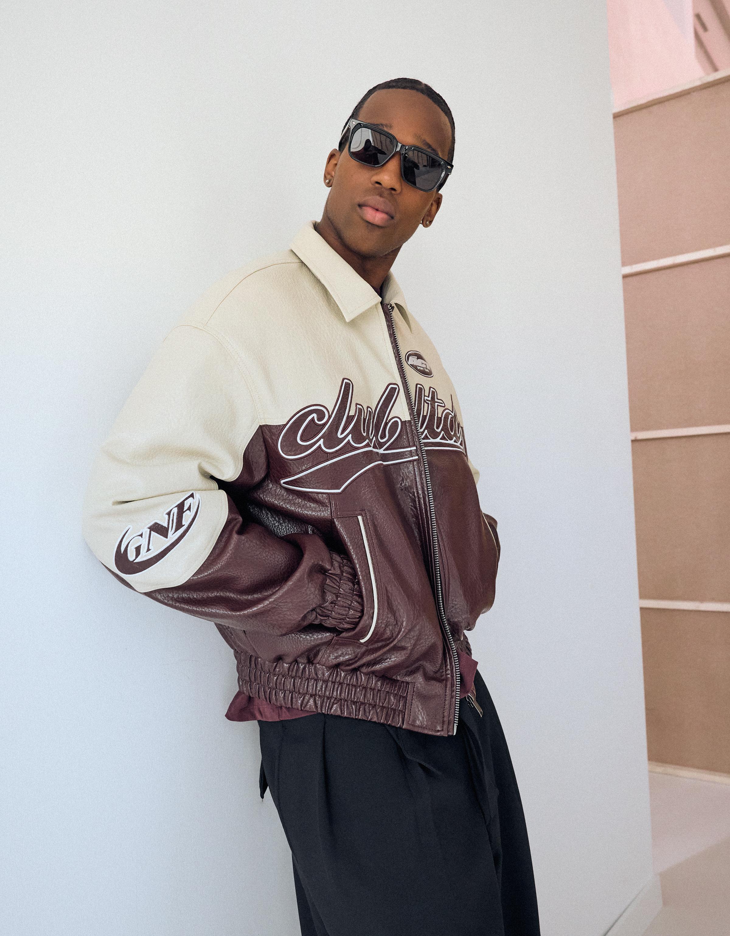 Blok renkli suni deri ceket - Görsel 18