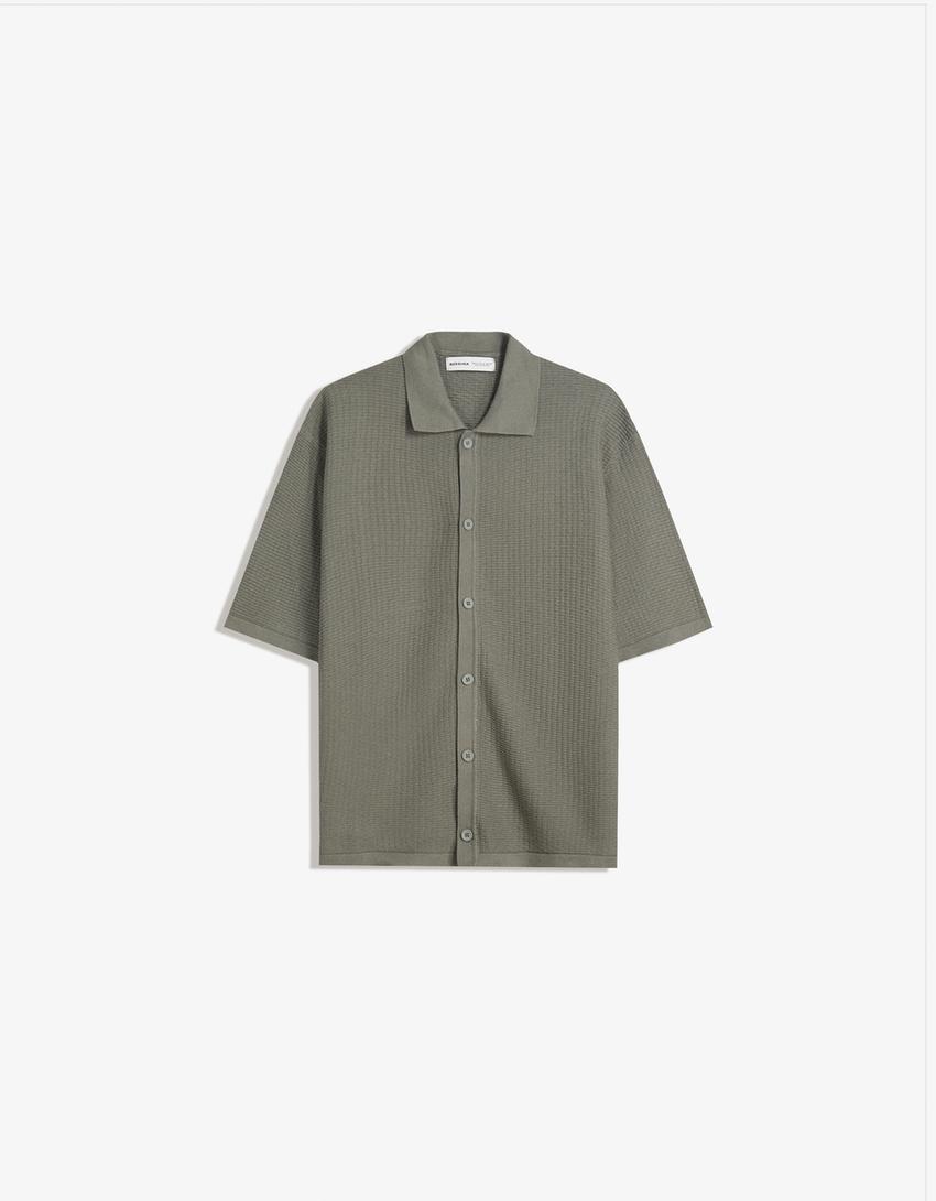 Textured short sleeve shirt-Khaki