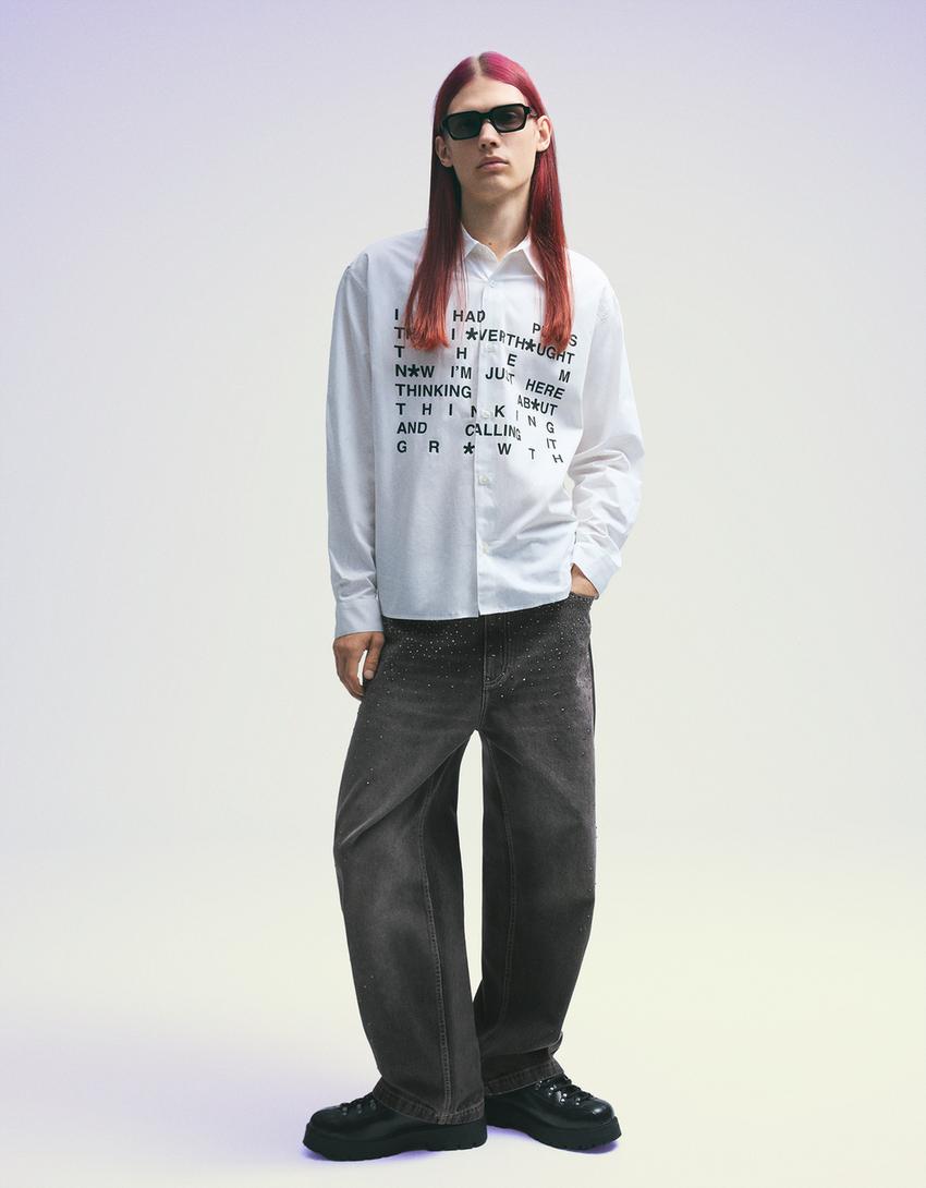 Jeans super baggy strass-Noir