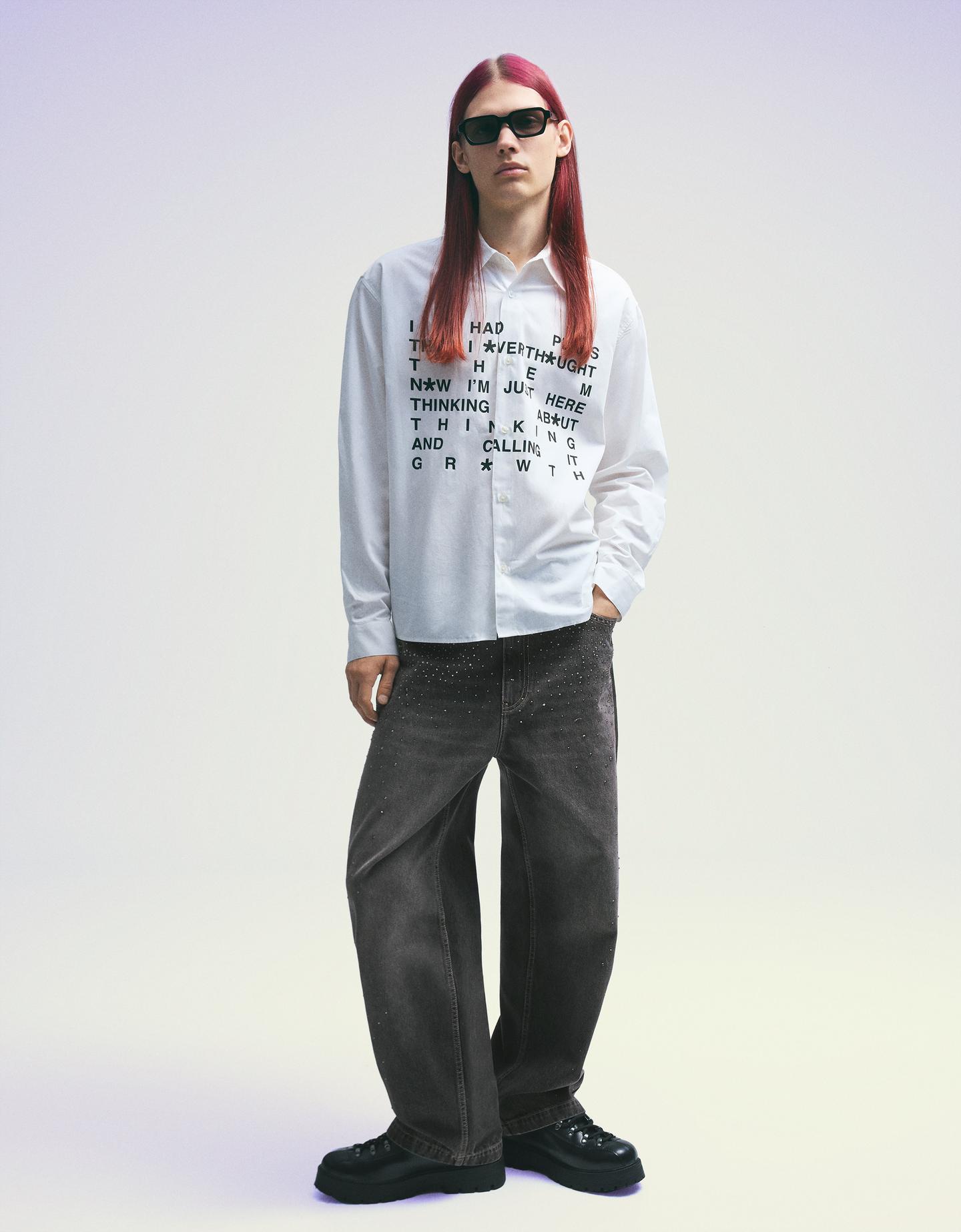 Bershka jeansy superbaggy ze strassem – filtr cyfrowy czarny