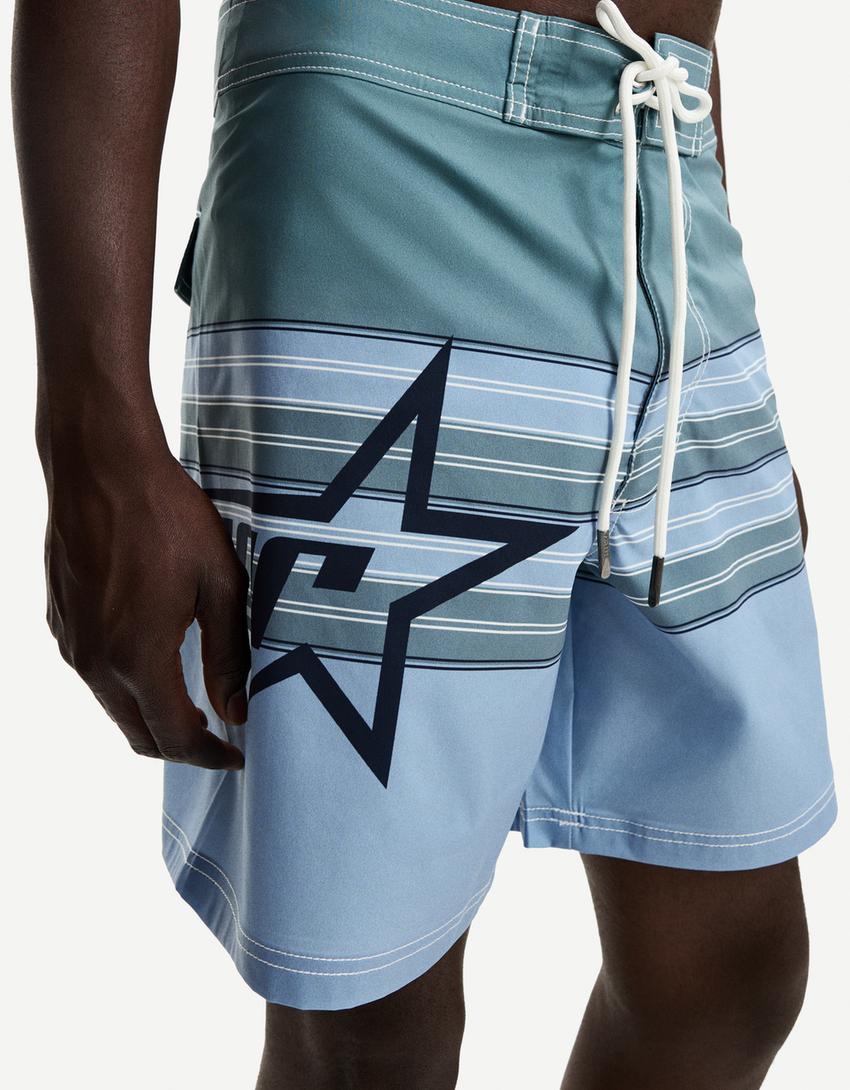 Long printed swimming trunks-Green