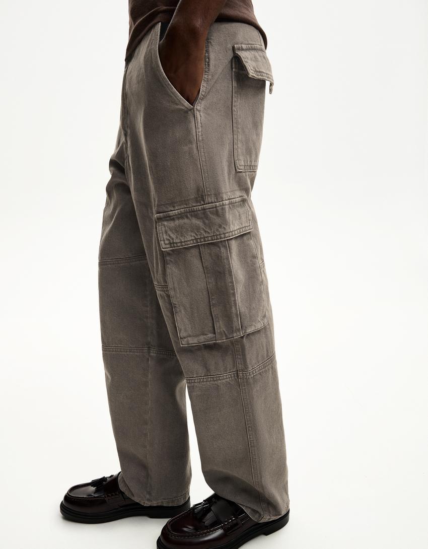 Spodnie cargo baggy-Szary-2