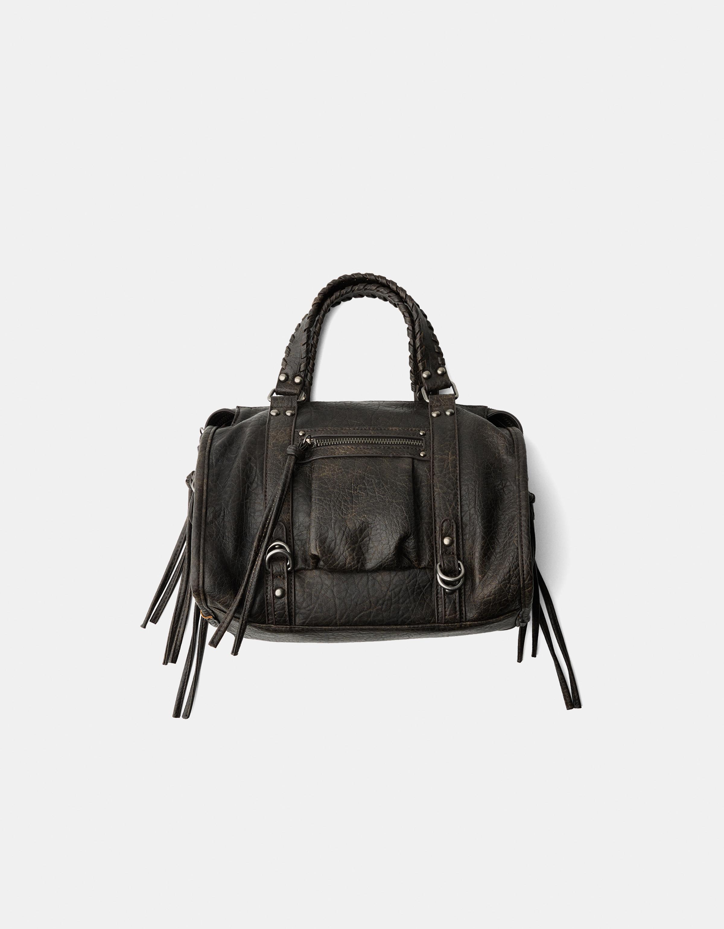 Worn effect bowling bag with straps Women Bershka