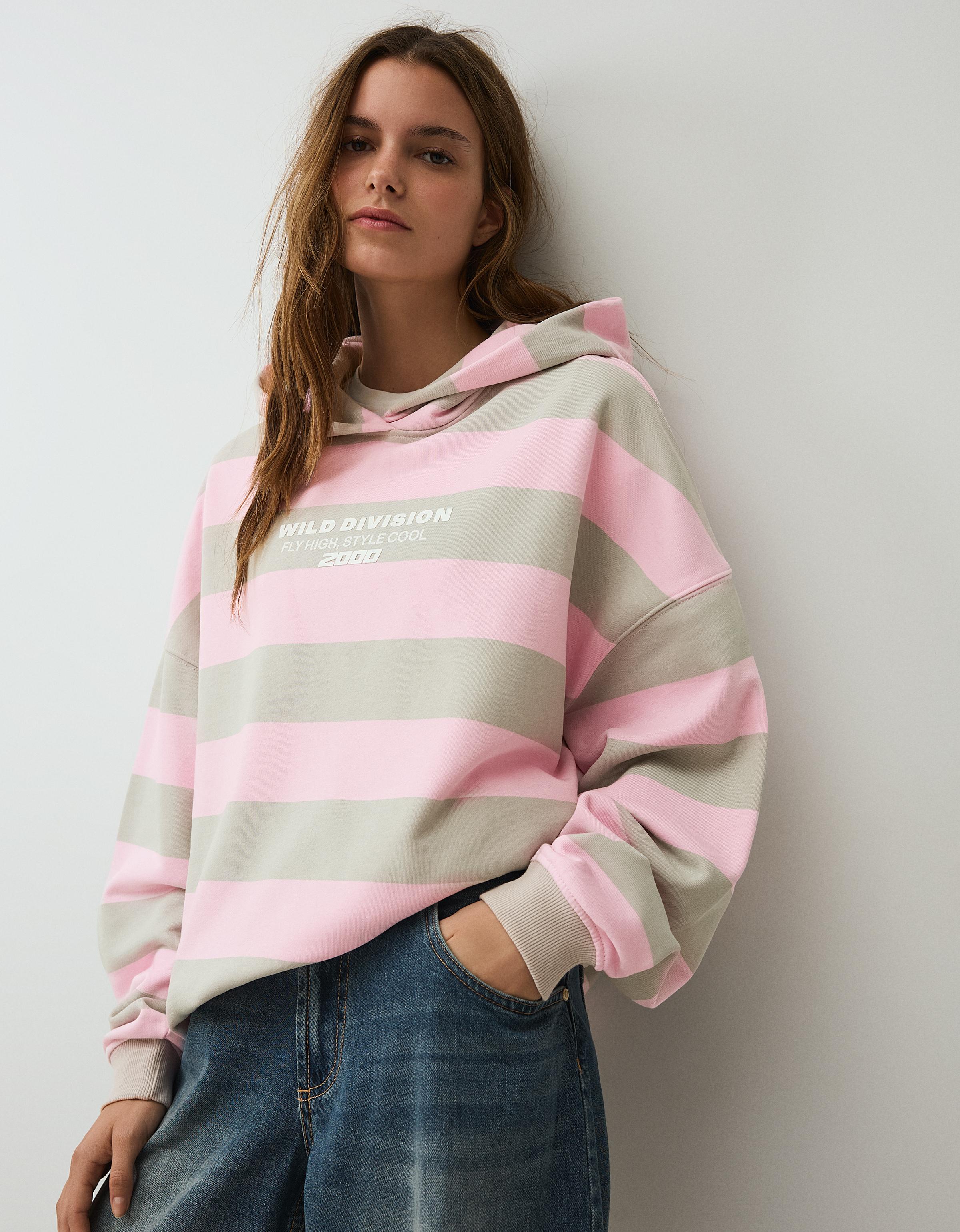 Sudadera Capucha Print Mujer L Rosa