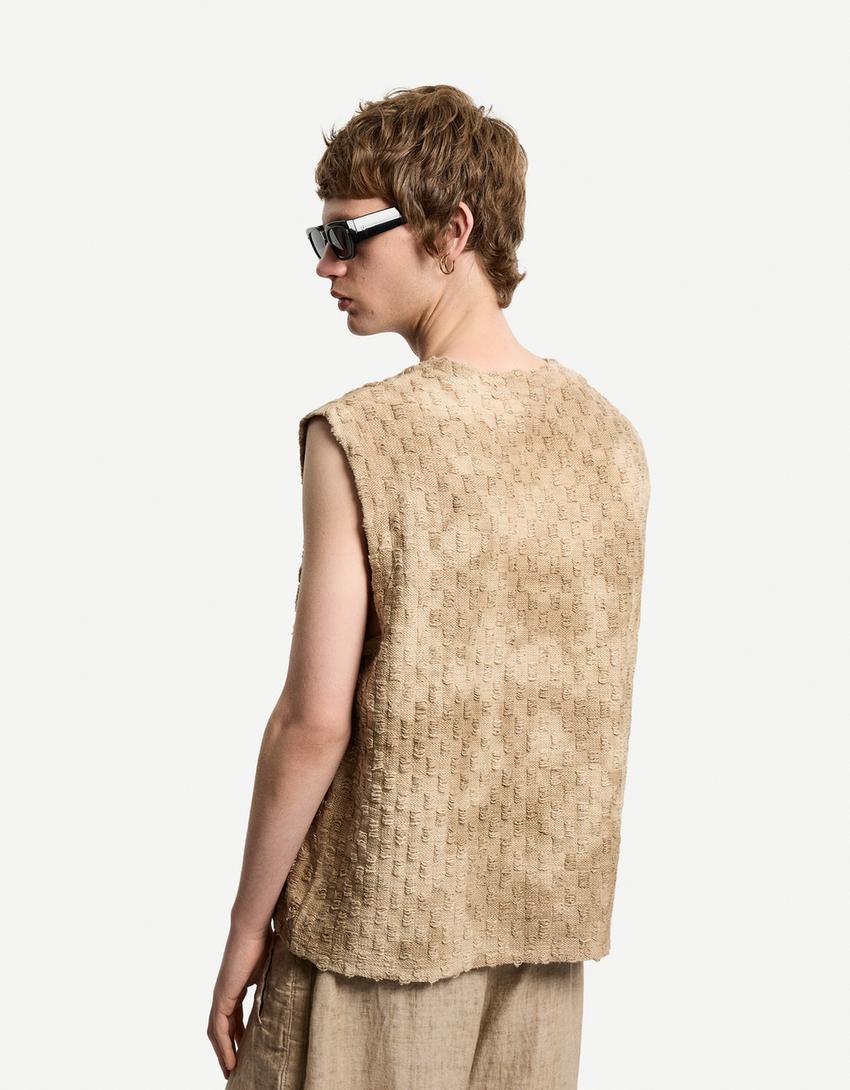 Faded effect textured vest-Beige-1